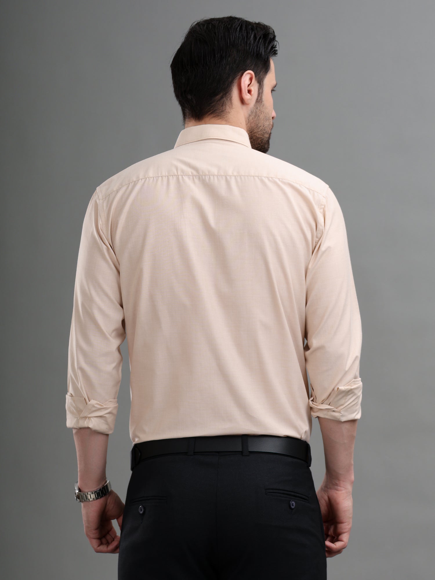 M Excess Solid Pastel Peach Dress Shirt