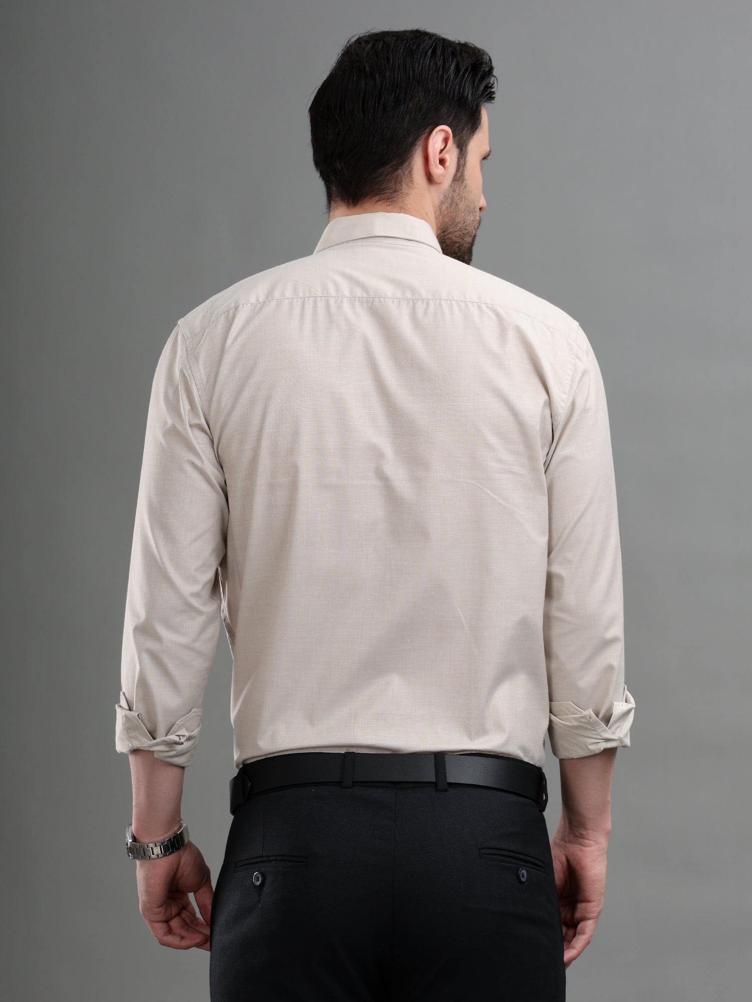 M Excess Solid Beige Dress Shirt