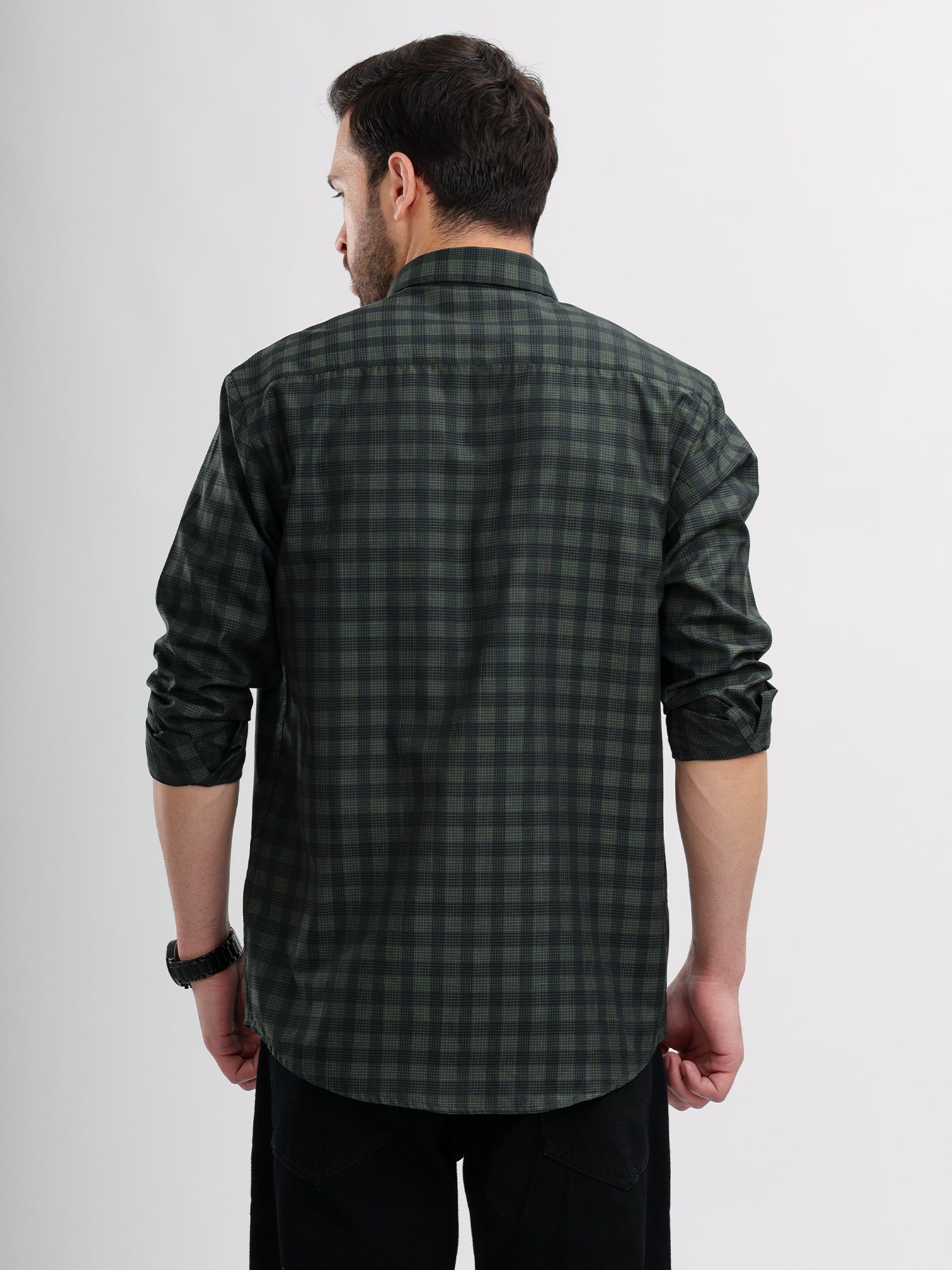 M Excess Checks Dark Green Dress Shirt