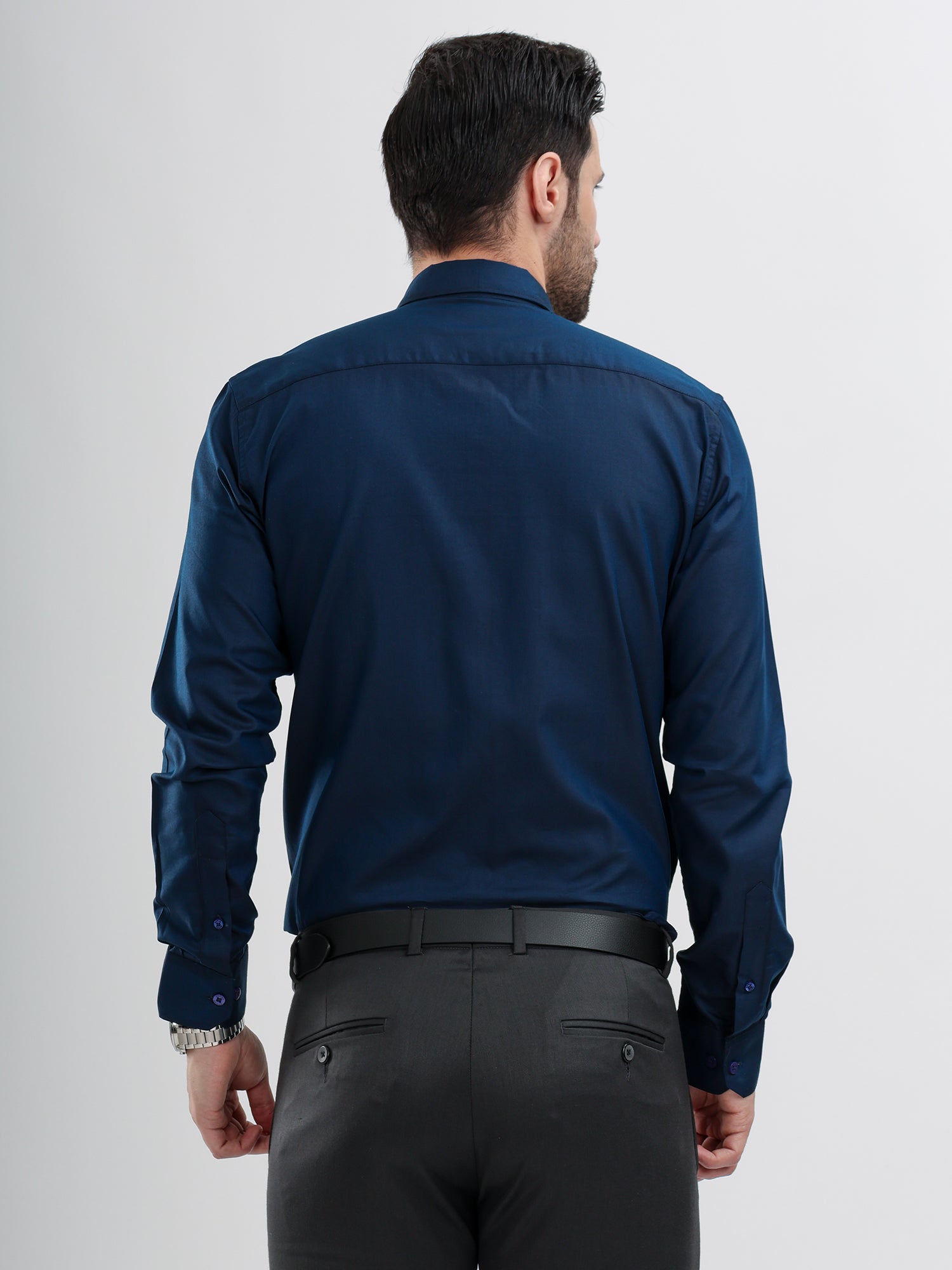 M Excess Solid Steel Blue Dress Shirt