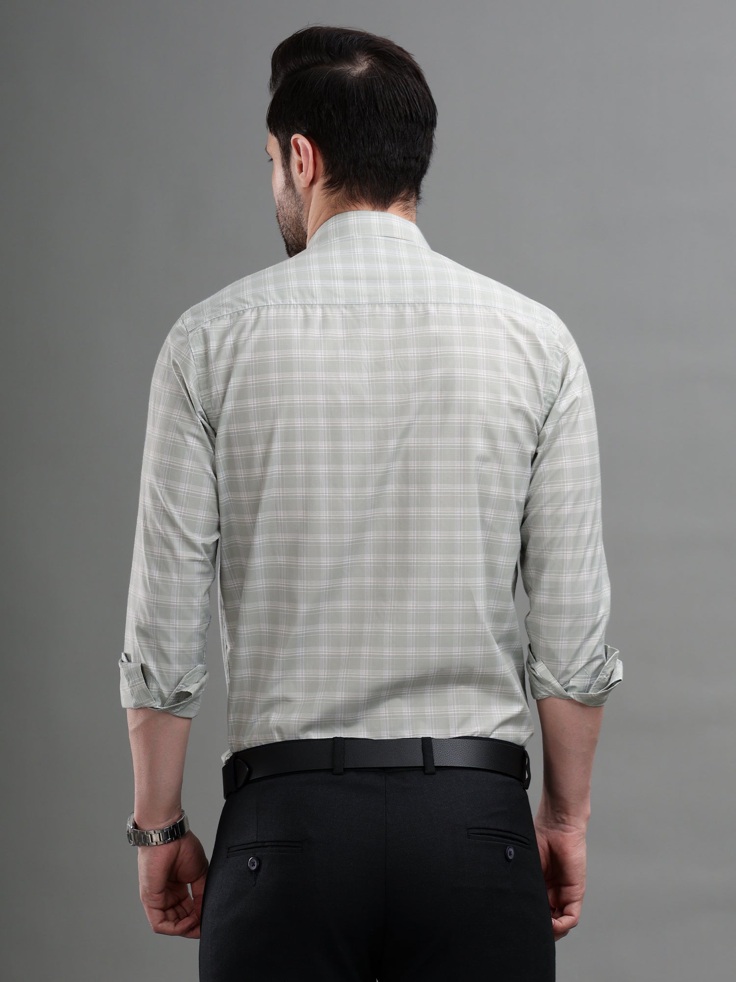 M Excess Checks Light Green Dress Shirt