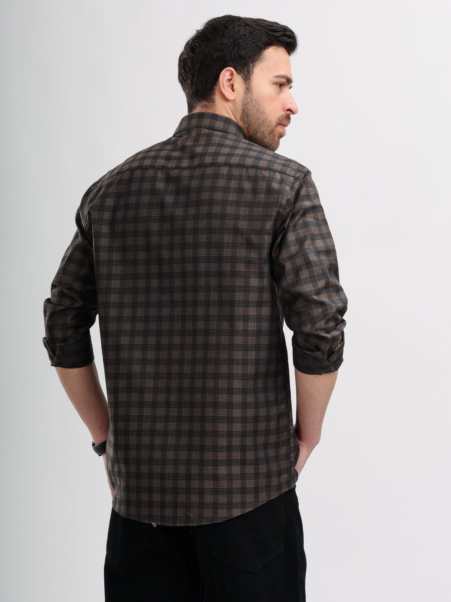 M Excess Checks Black Dress Shirt
