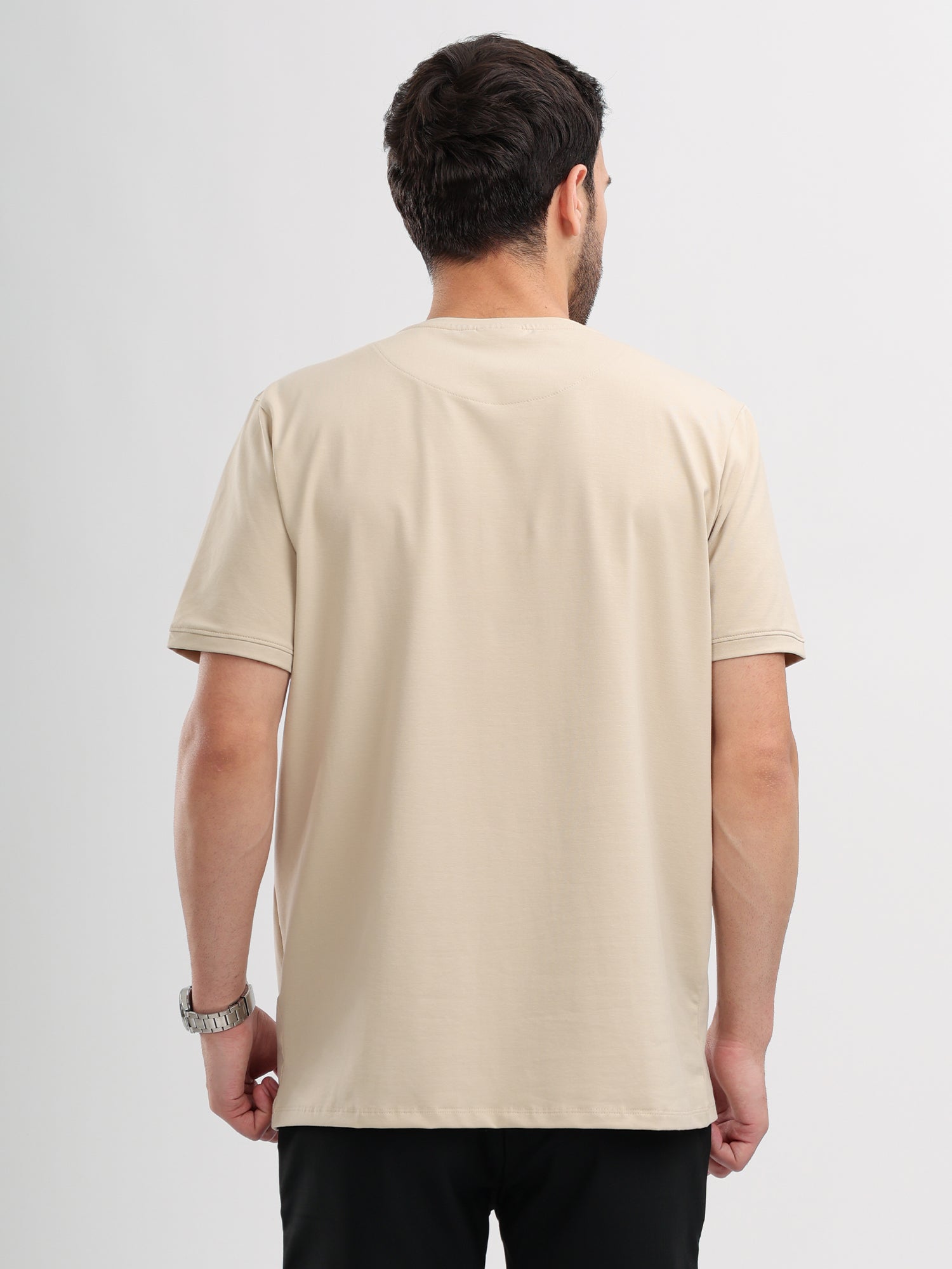 M Excess Beige Essential Crew Neck T-Shirts