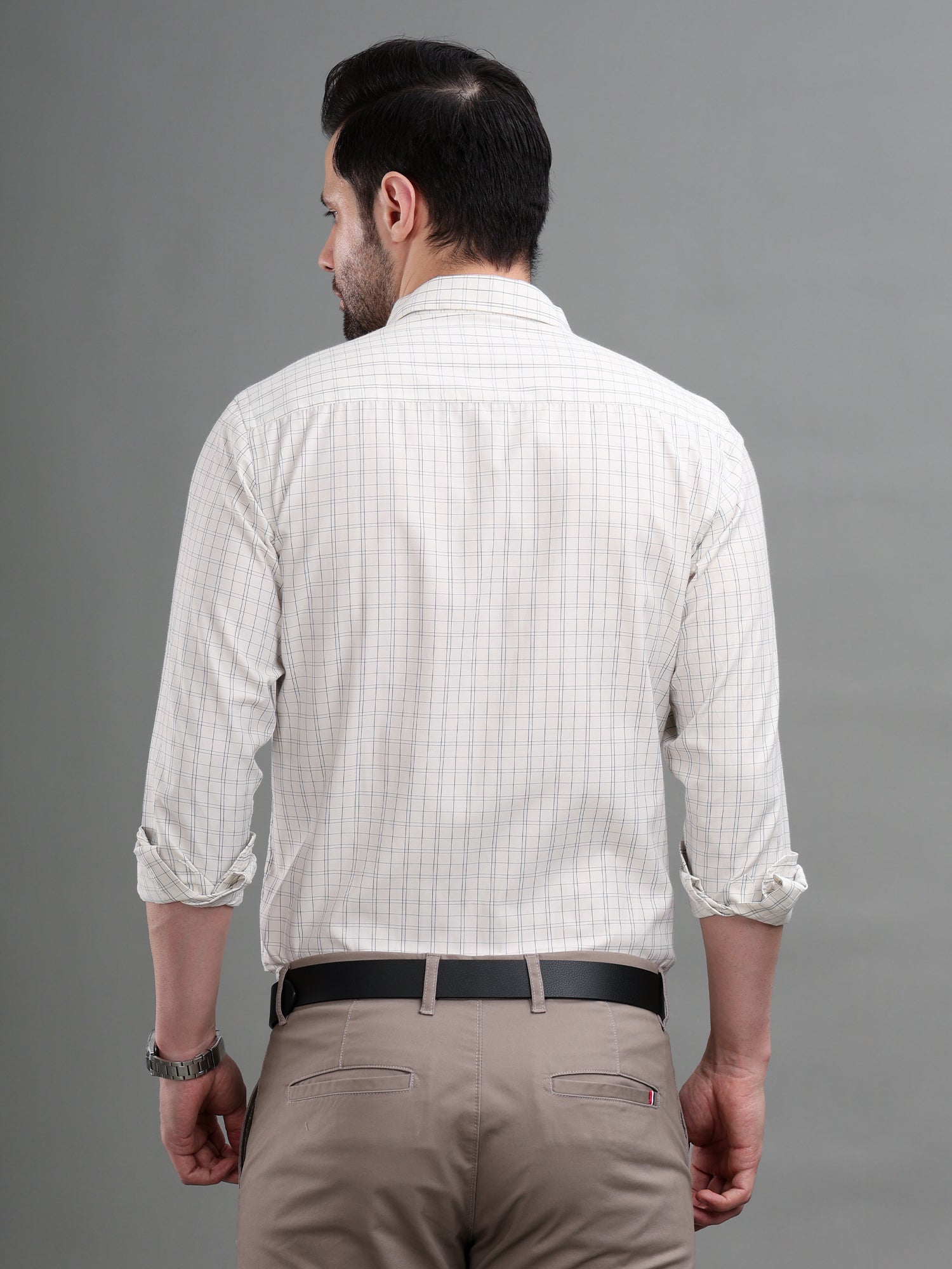 M Excess Checks White Dress Shirt