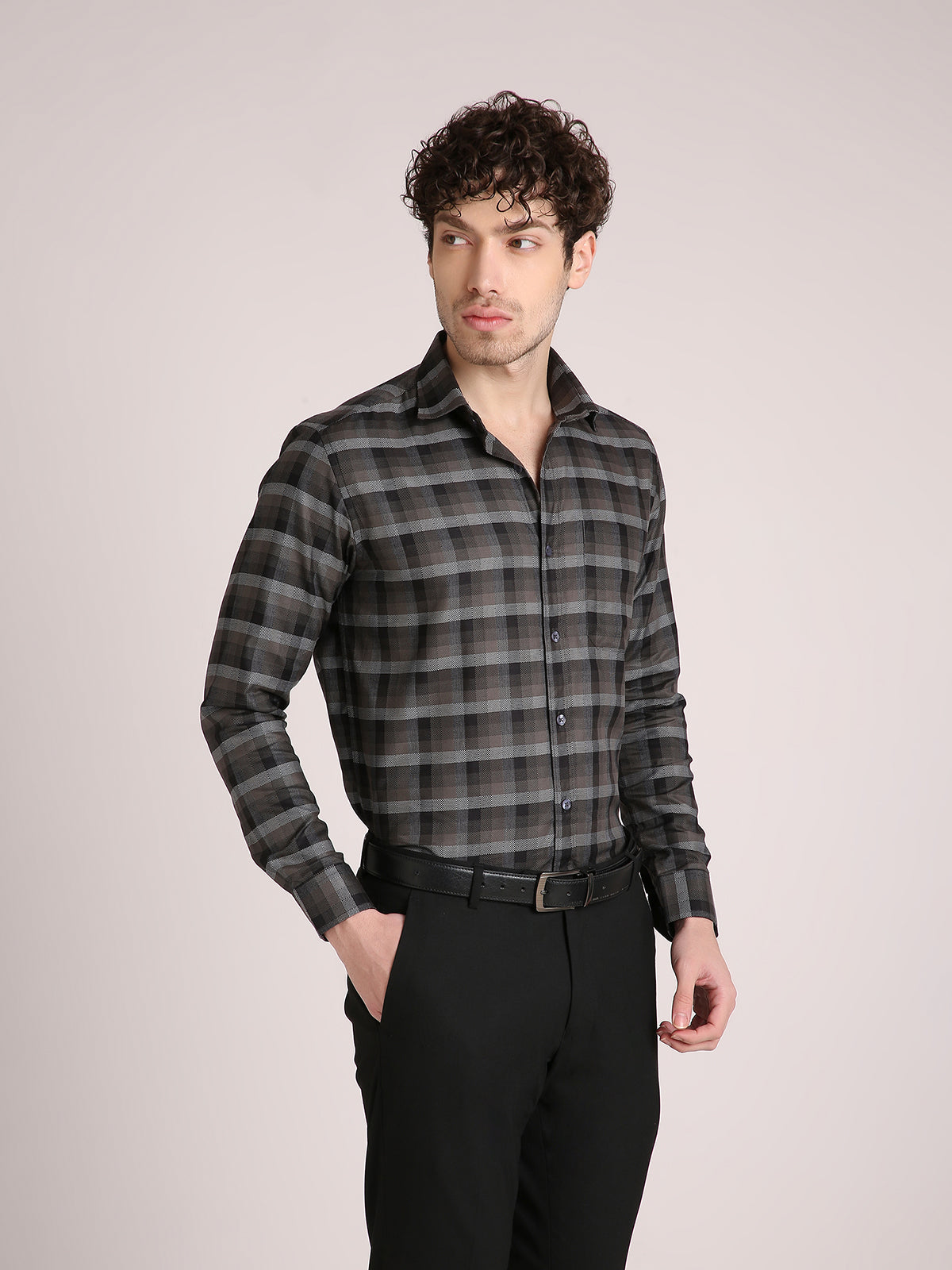 M Excess Checks Black/Grey Dress Shirt