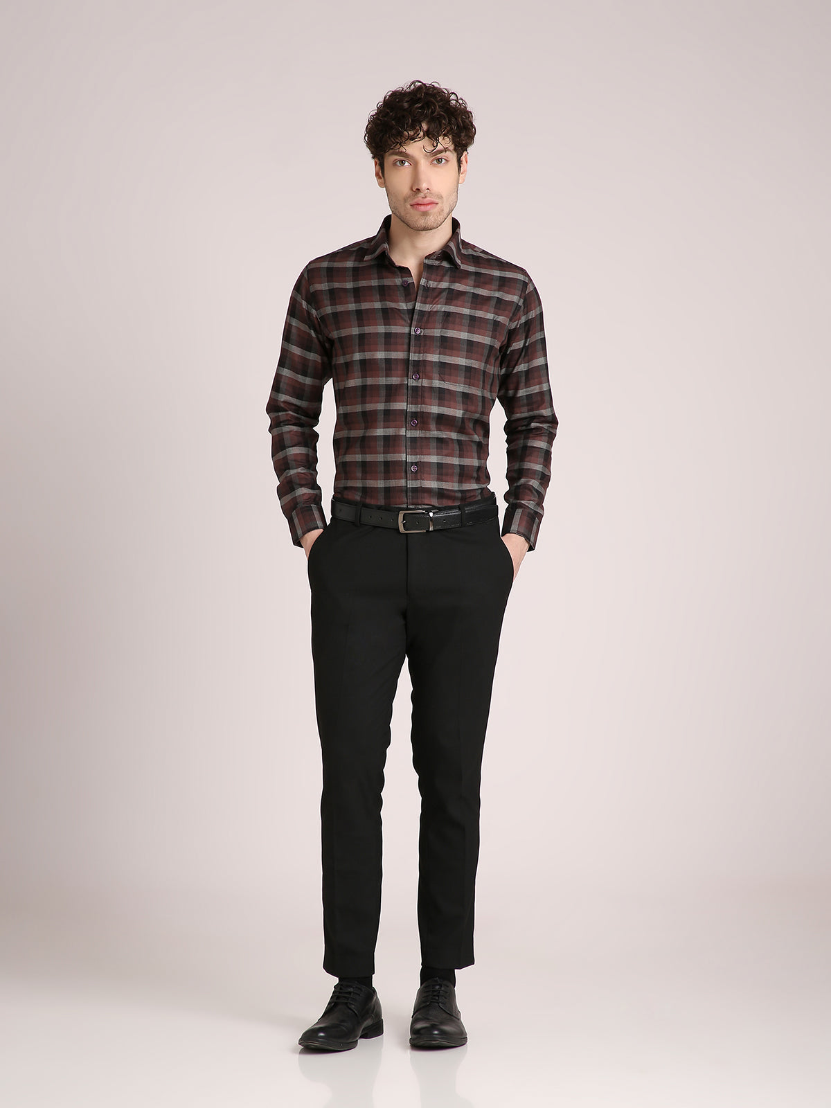 M Excess Checks Dark Brown Dress Shirt