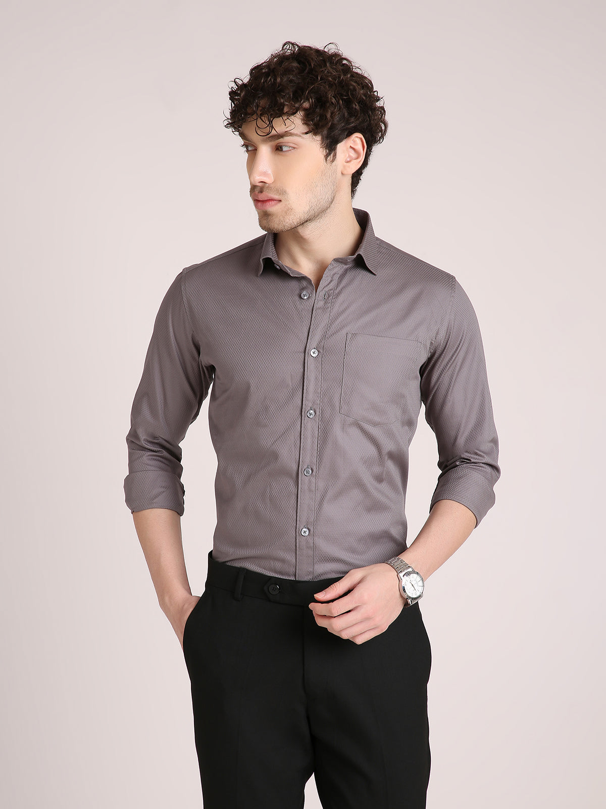 M Excess Solid Dark Grey Dress Shirt