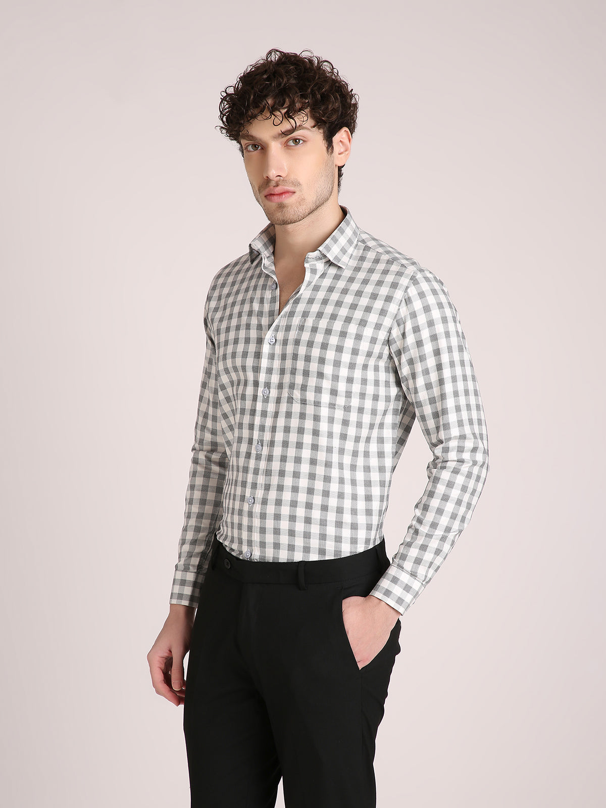 M Excess Checks White/Grey Dress Shirt