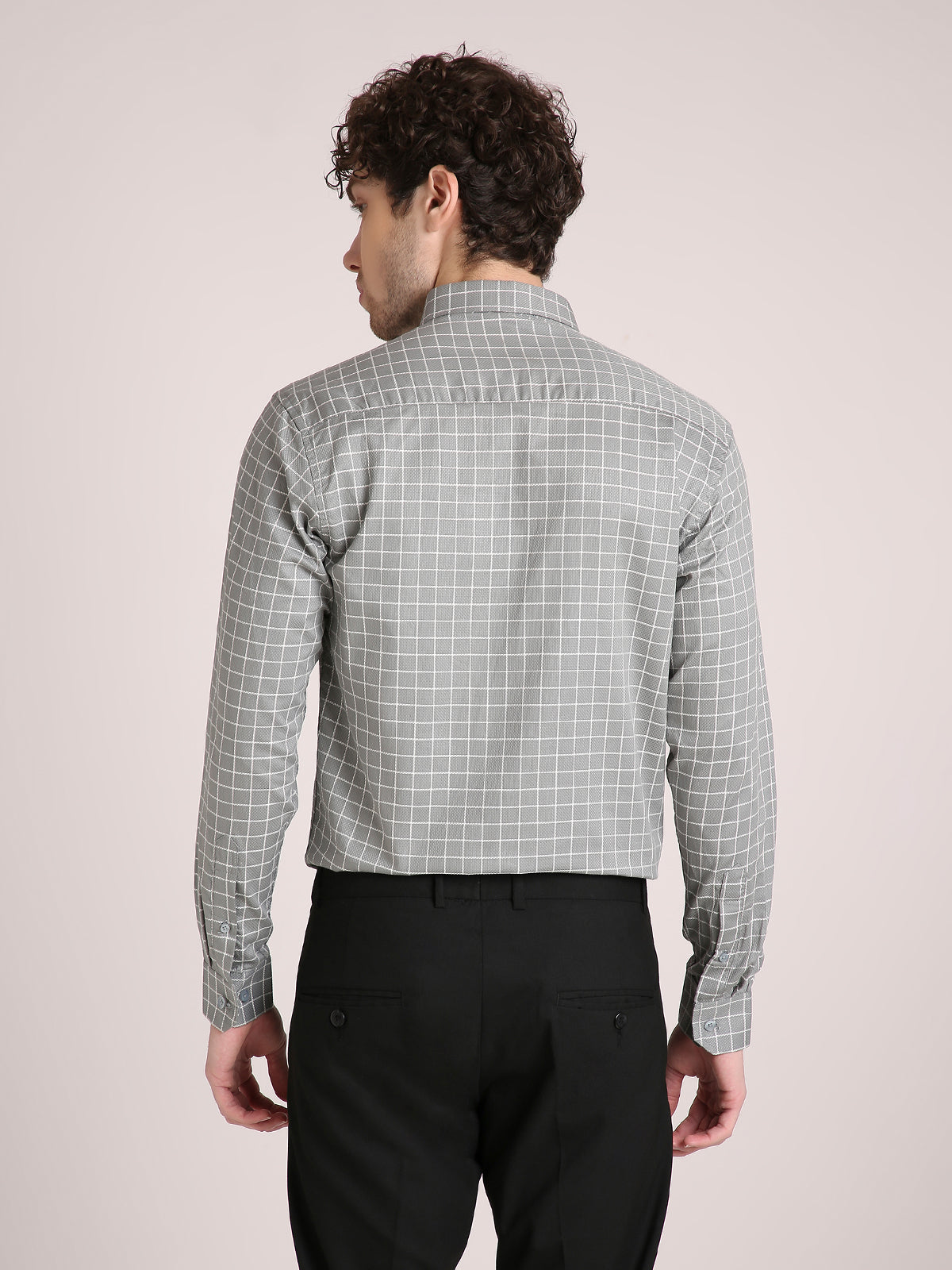 M Excess Checks Teal Blue Dress Shirt