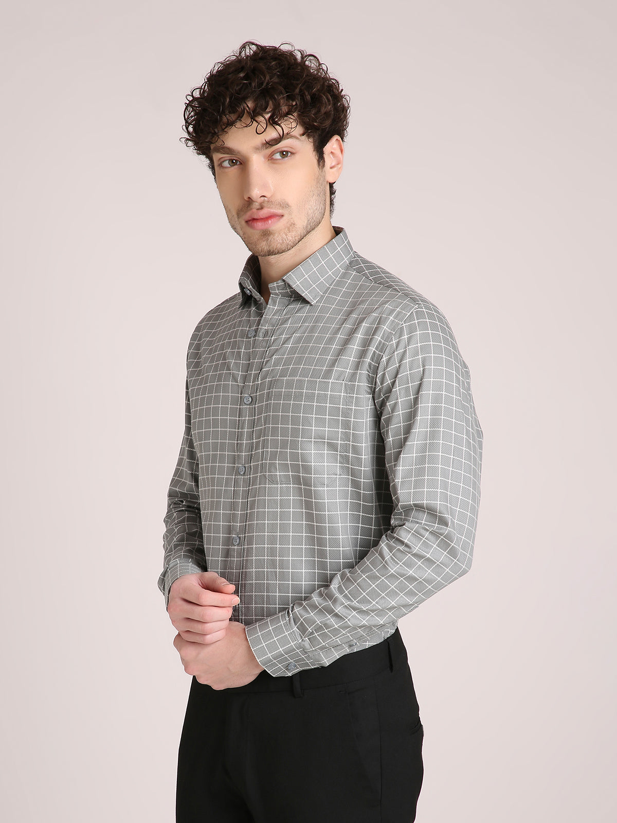 M Excess Checks Teal Blue Dress Shirt