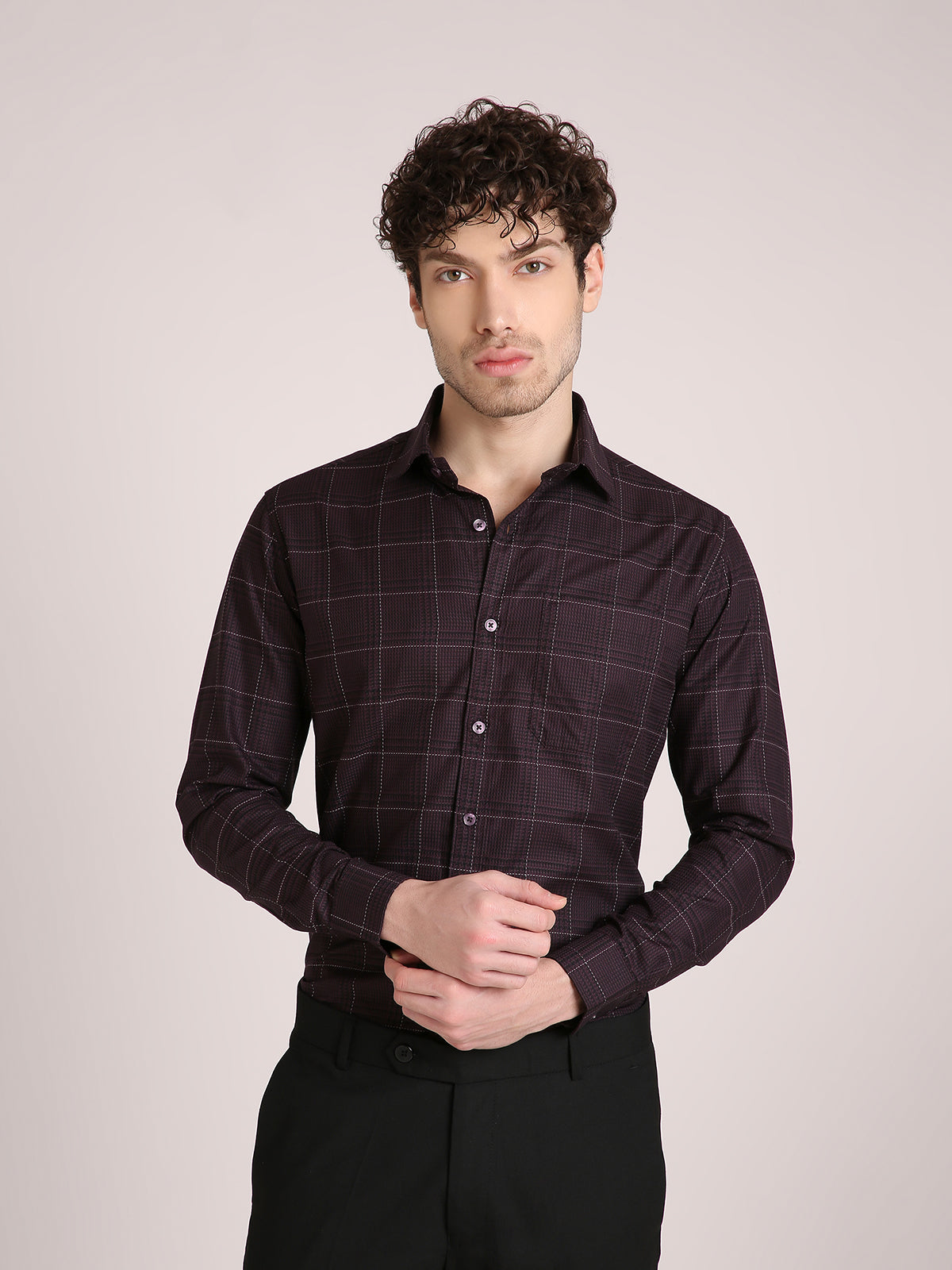 M Excess Checks Purple Dress Shirt