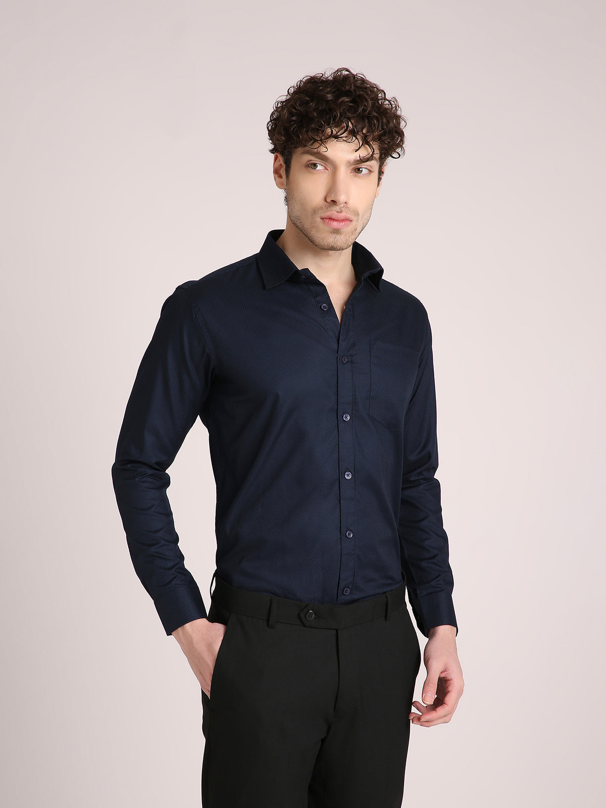 M Excess Solid Steel Blue Dress Shirt