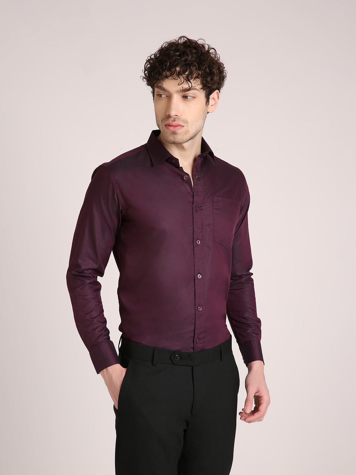 M Excess Solid Grape Dress Shirt