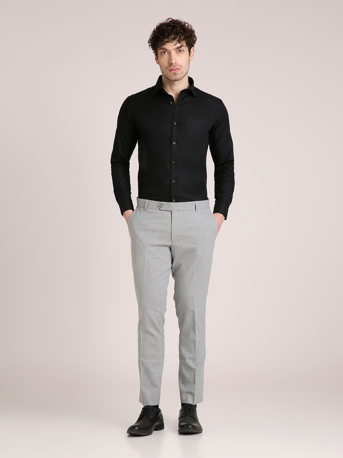 M Excess Solid Black Dress Shirt