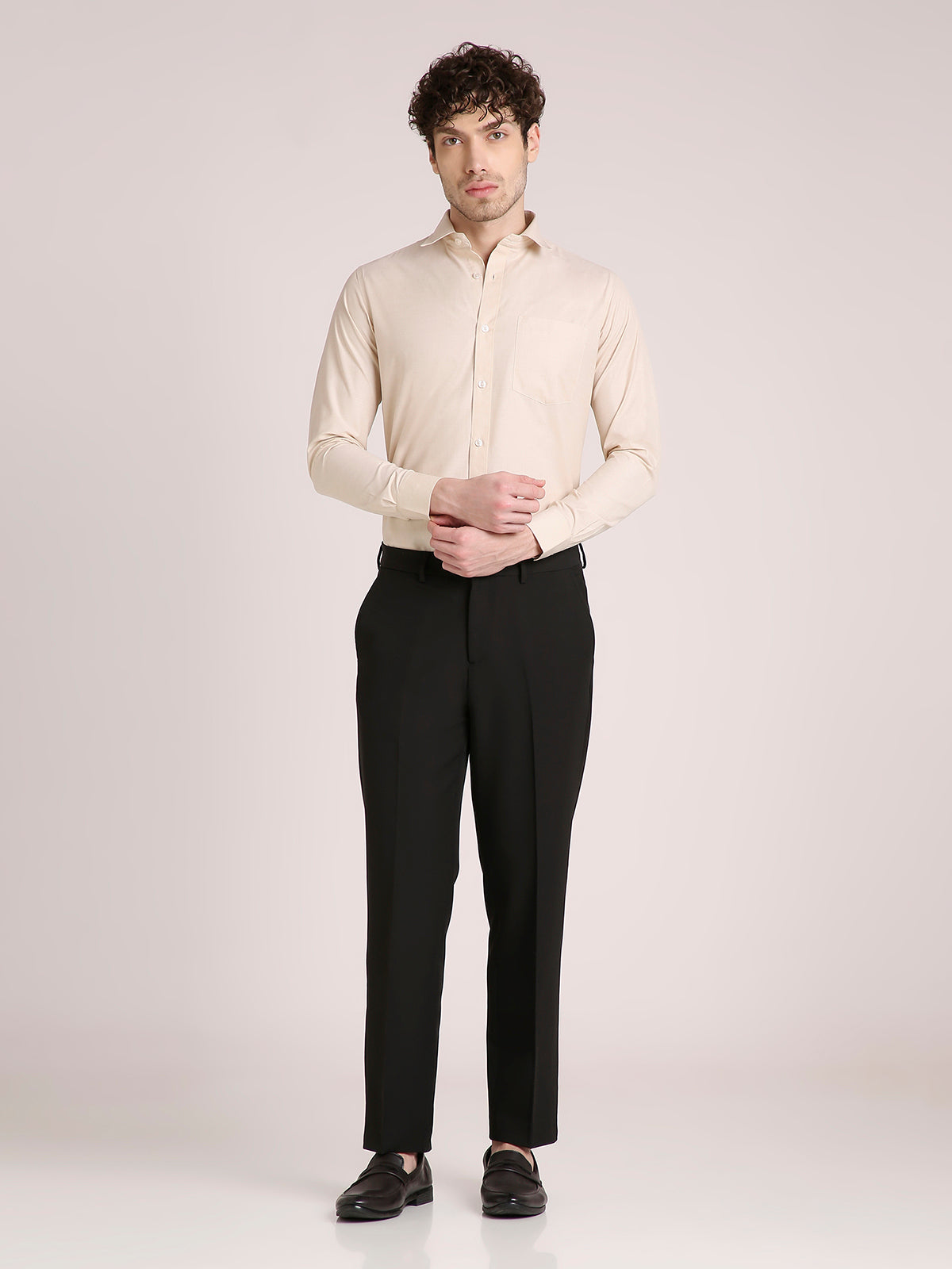 M Excess Solid Beige Dress Shirt