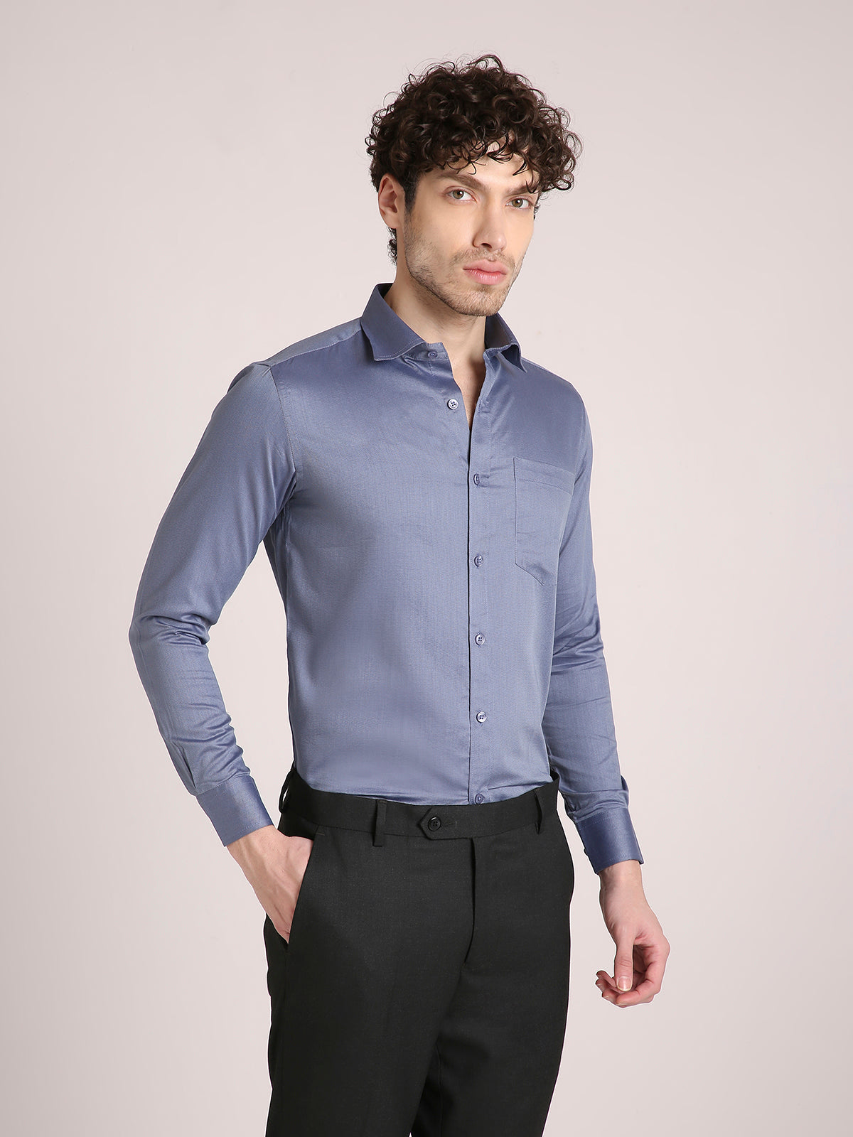 M Excess Solid Cobalt Blue Dress Shirt