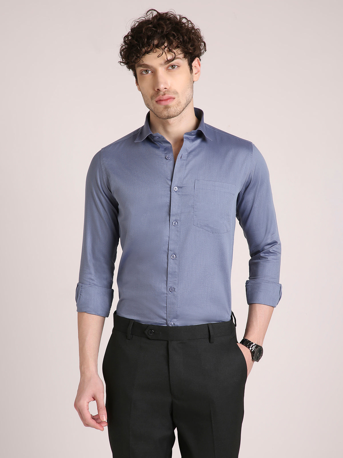 M Excess Solid Cobalt Blue Dress Shirt