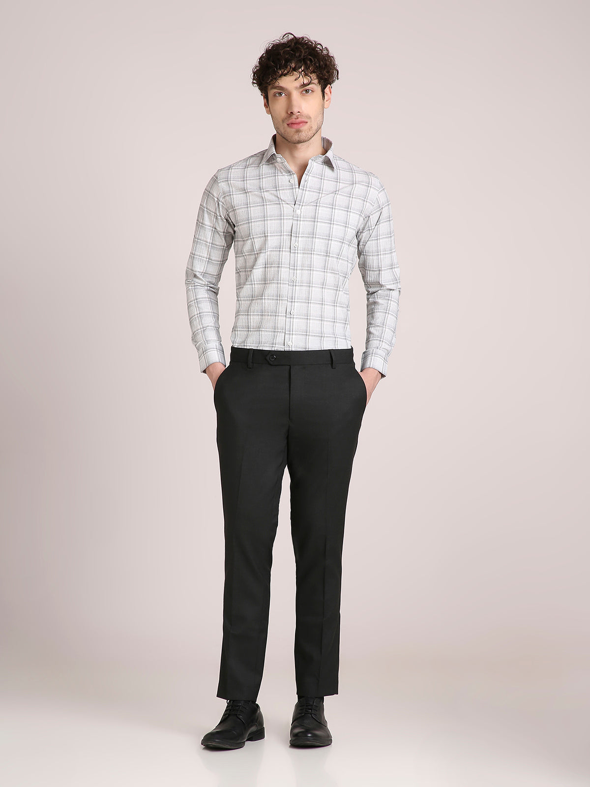 M Excess Checks Light Grey Dress Shirt