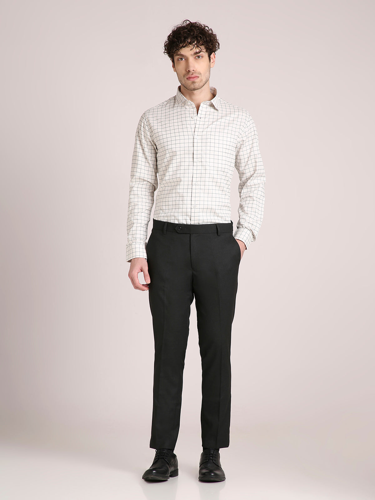 M Excess Checks White Structured Dress Shirt