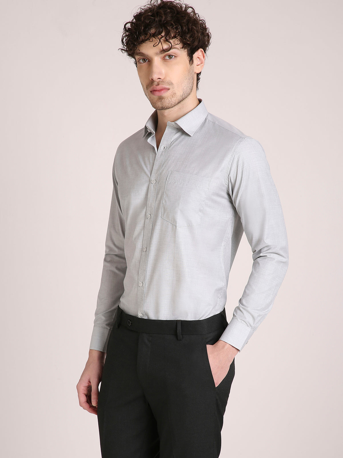 M Excess Solid Grey Dress Shirt