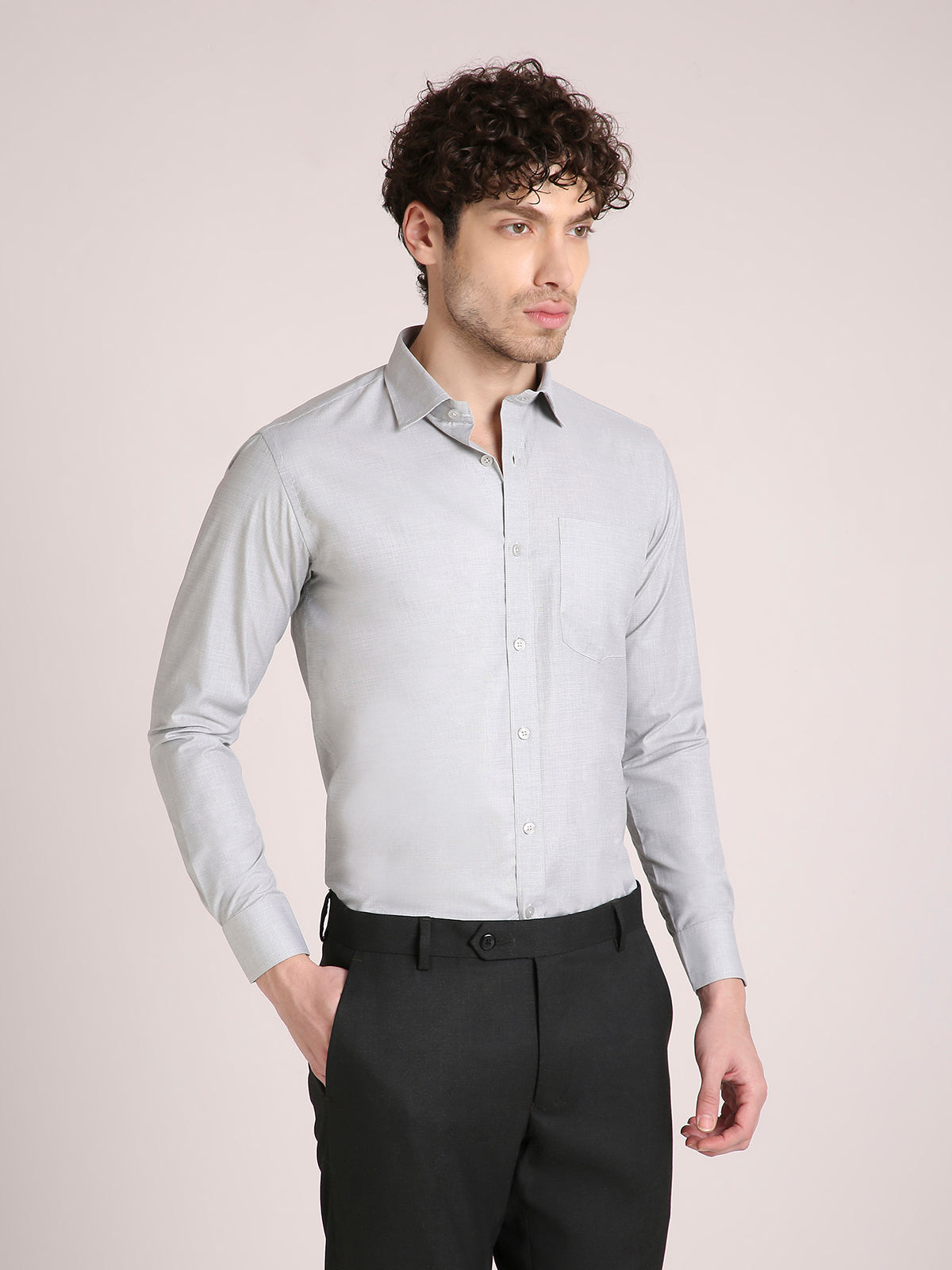 M Excess Solid Grey Dress Shirt
