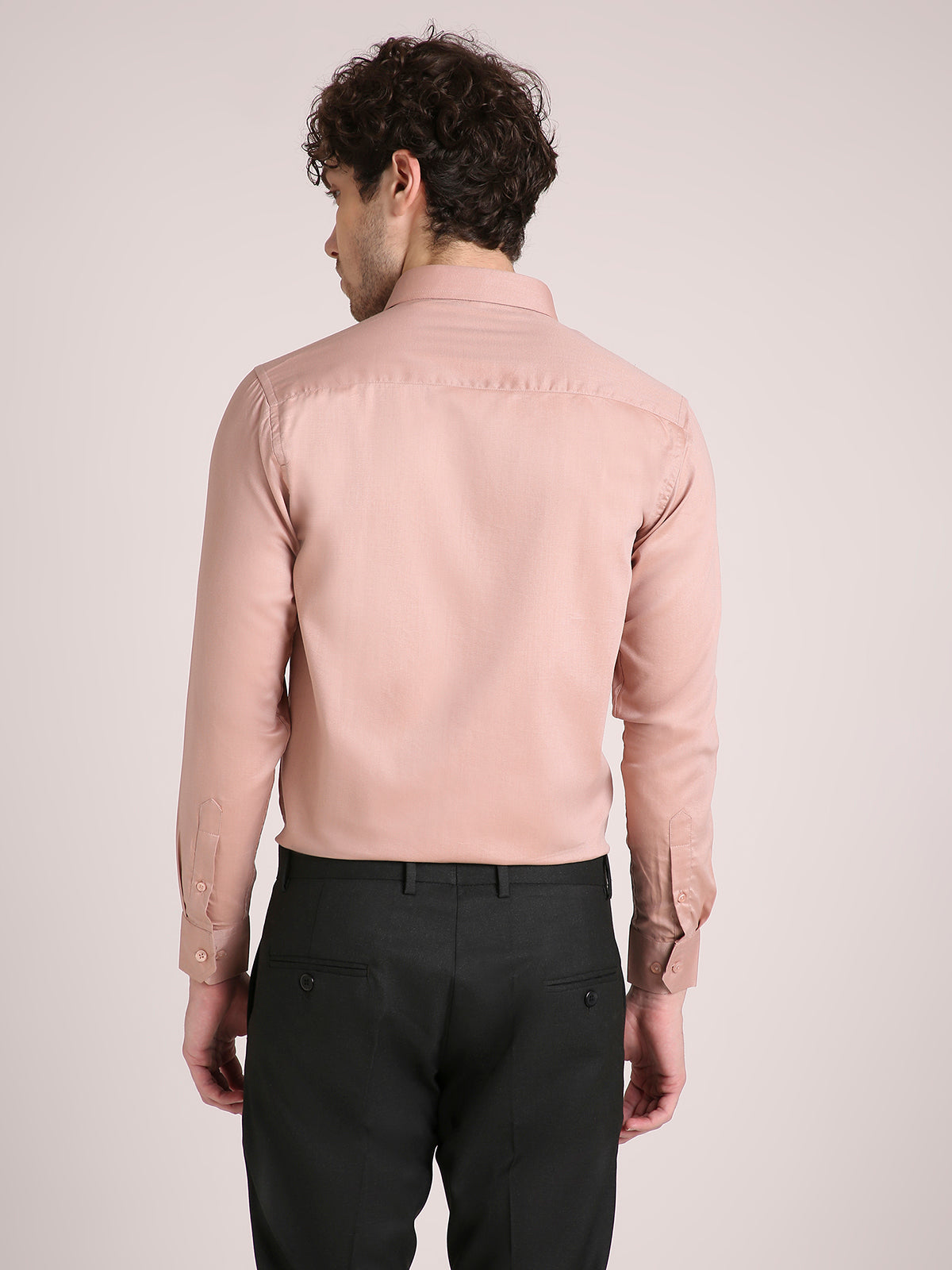 M Excess Solid Pastel Peach Dress Shirt