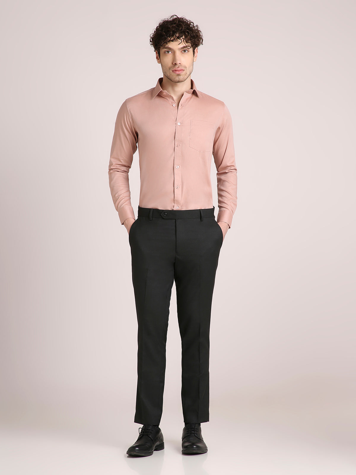 M Excess Solid Pastel Peach Dress Shirt