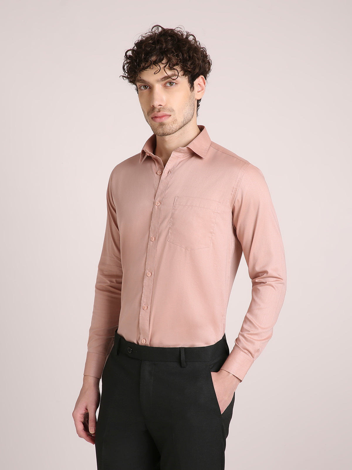 M Excess Solid Pastel Peach Dress Shirt