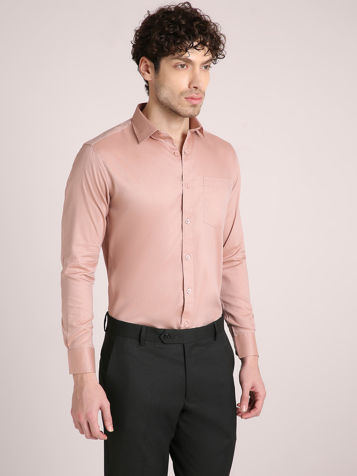 M Excess Solid Pastel Peach Dress Shirt