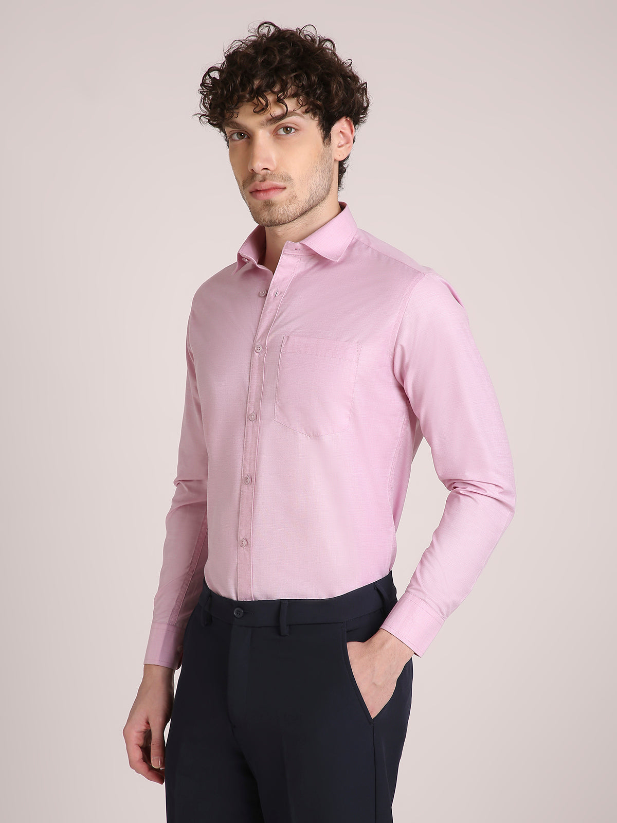 M Excess Solid Pink Dress Shirt