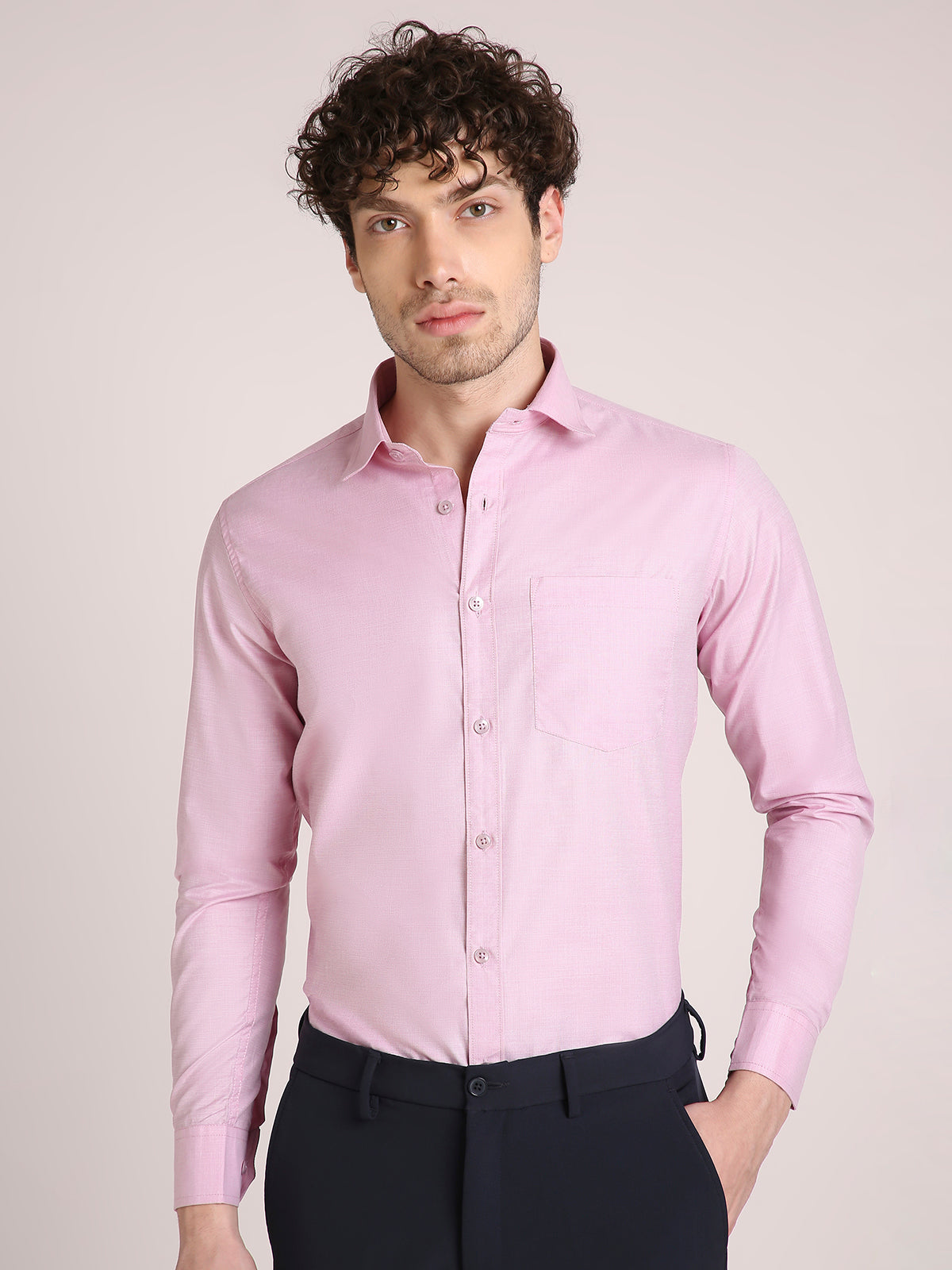 M Excess Solid Pink Dress Shirt