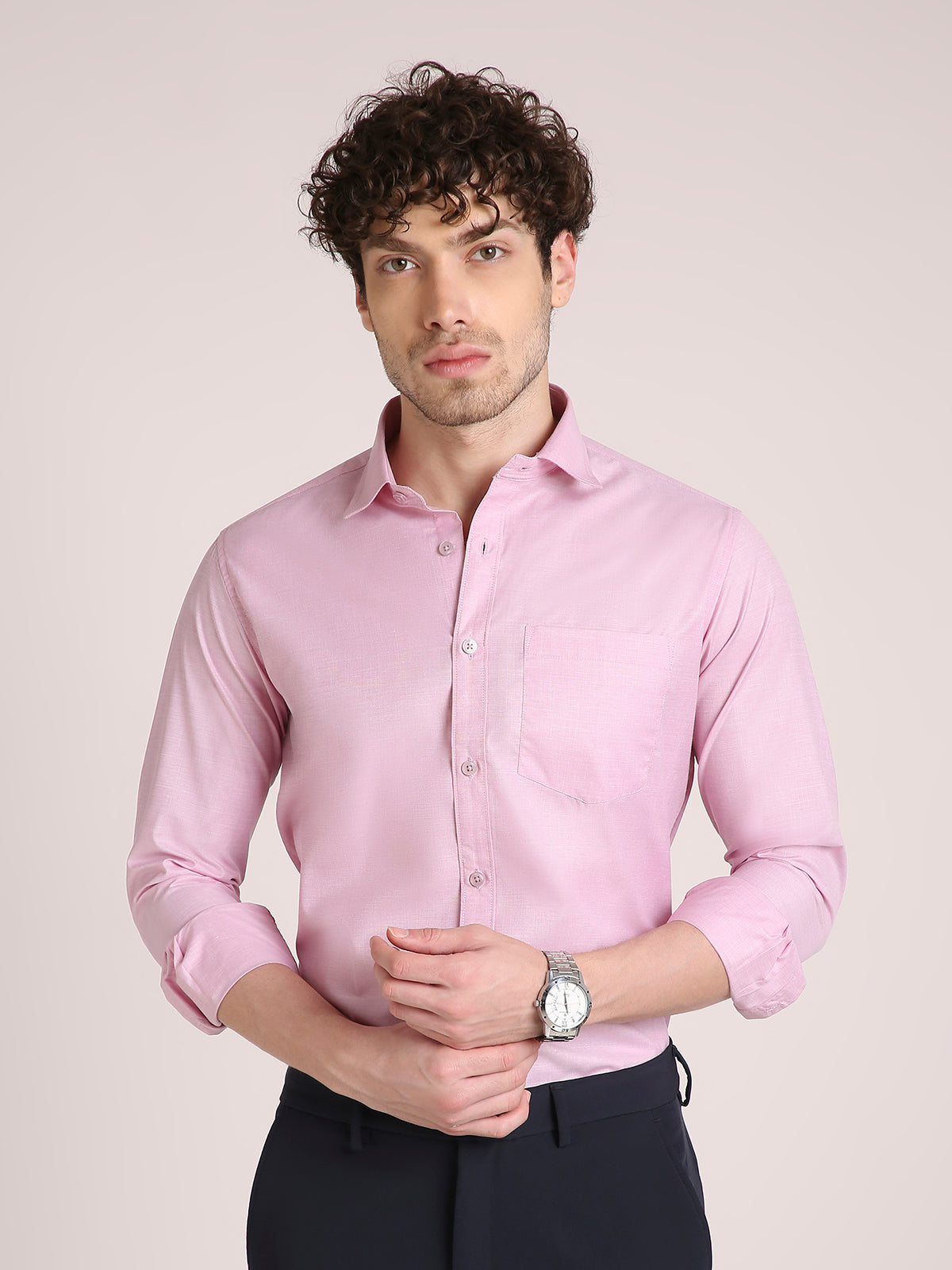 M Excess Solid Pink Dress Shirt
