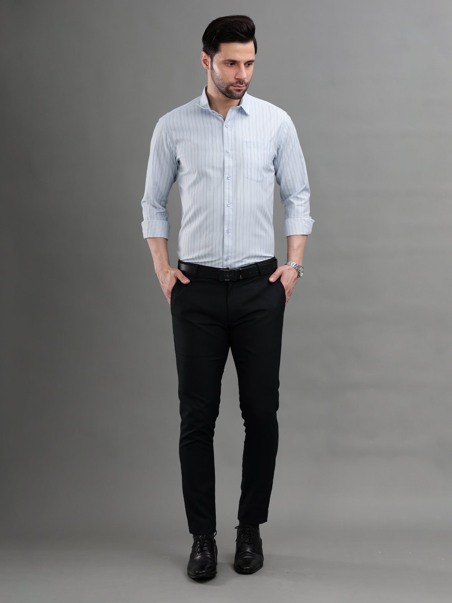 M Excess Stripes Blue Dress Shirt