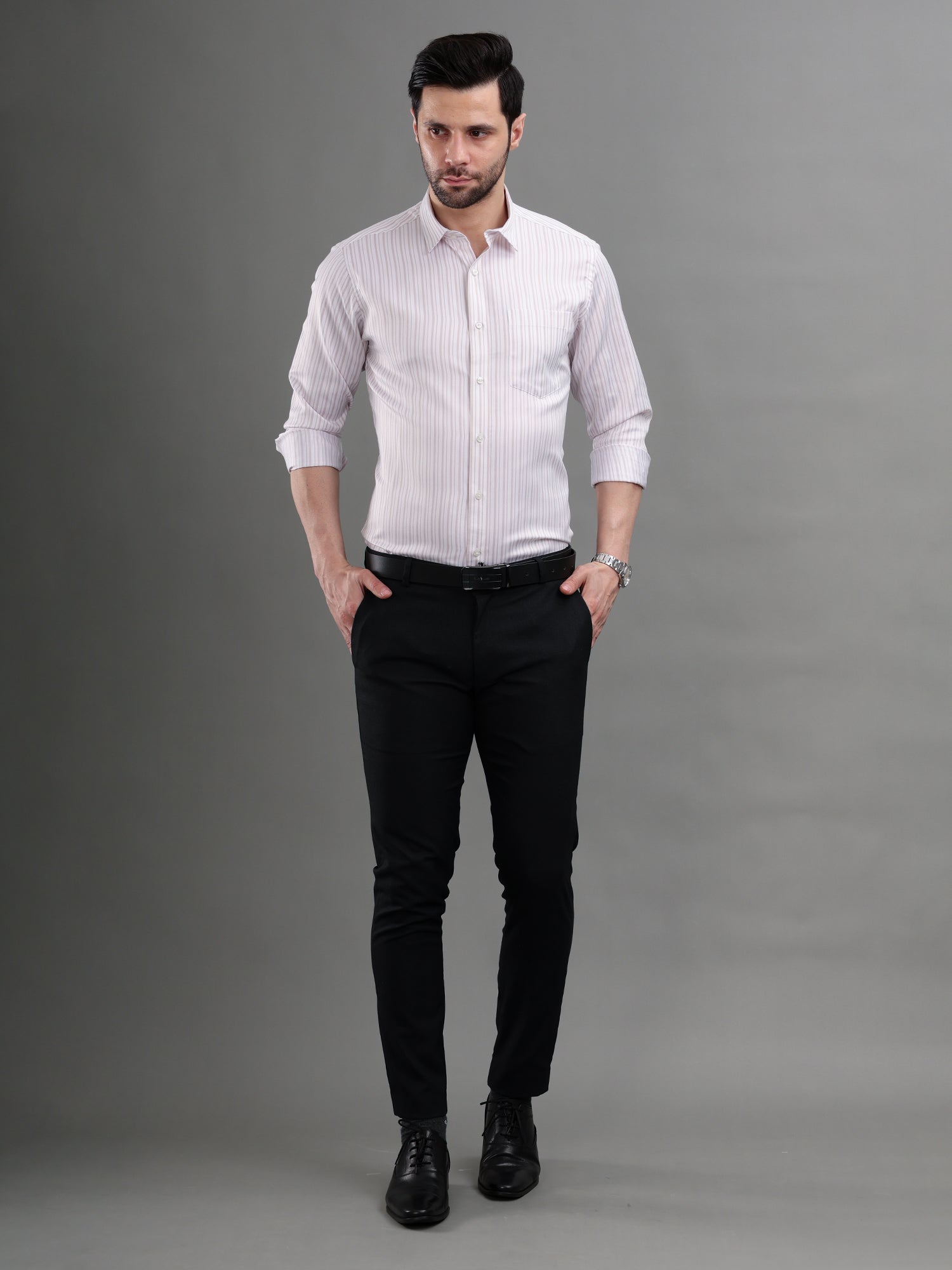 M Excess Stripes Soft Pink Dress Shirt