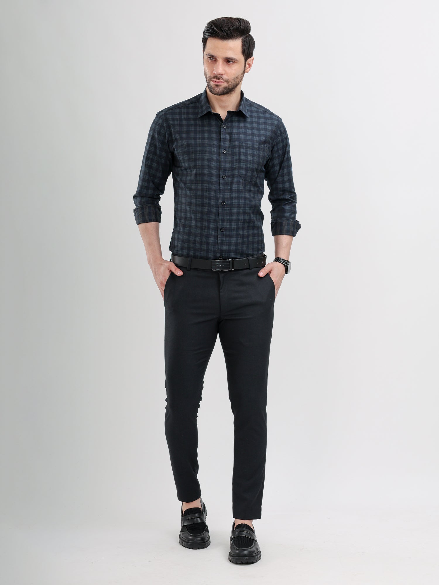 M Excess Checks Blue Dress Shirt