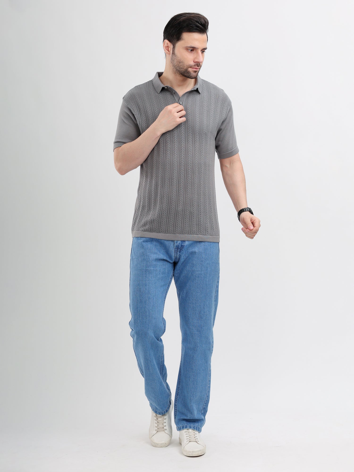 M Excess Grey Knit Polo