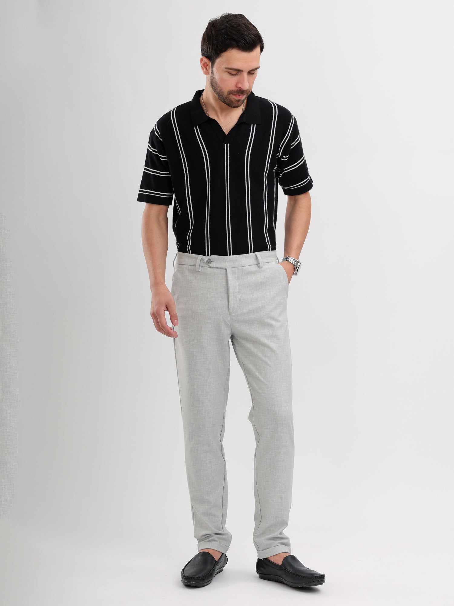 M Excess Black Stripes Knit Polo