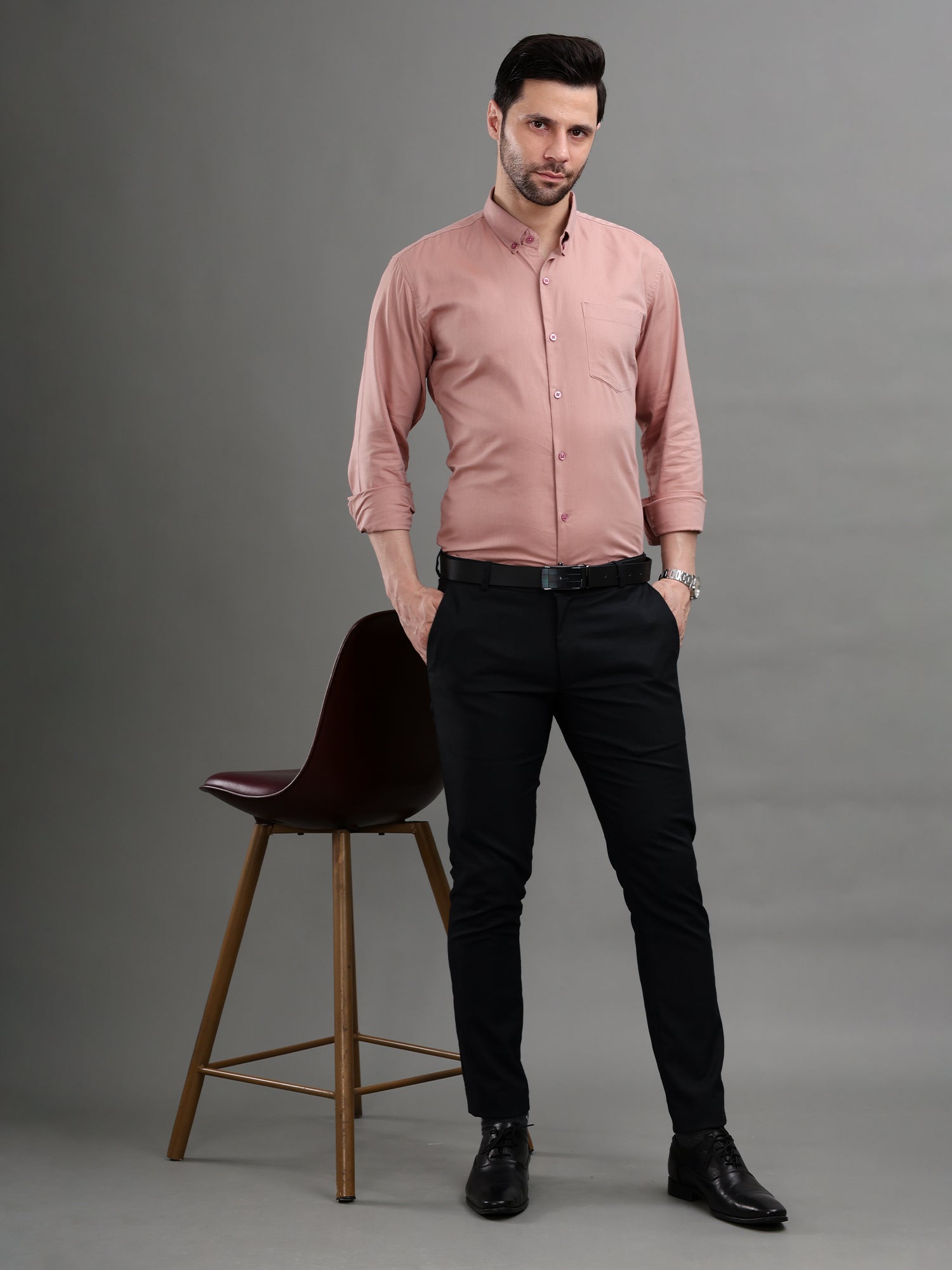 M Excess Solid Pink Dress Shirt