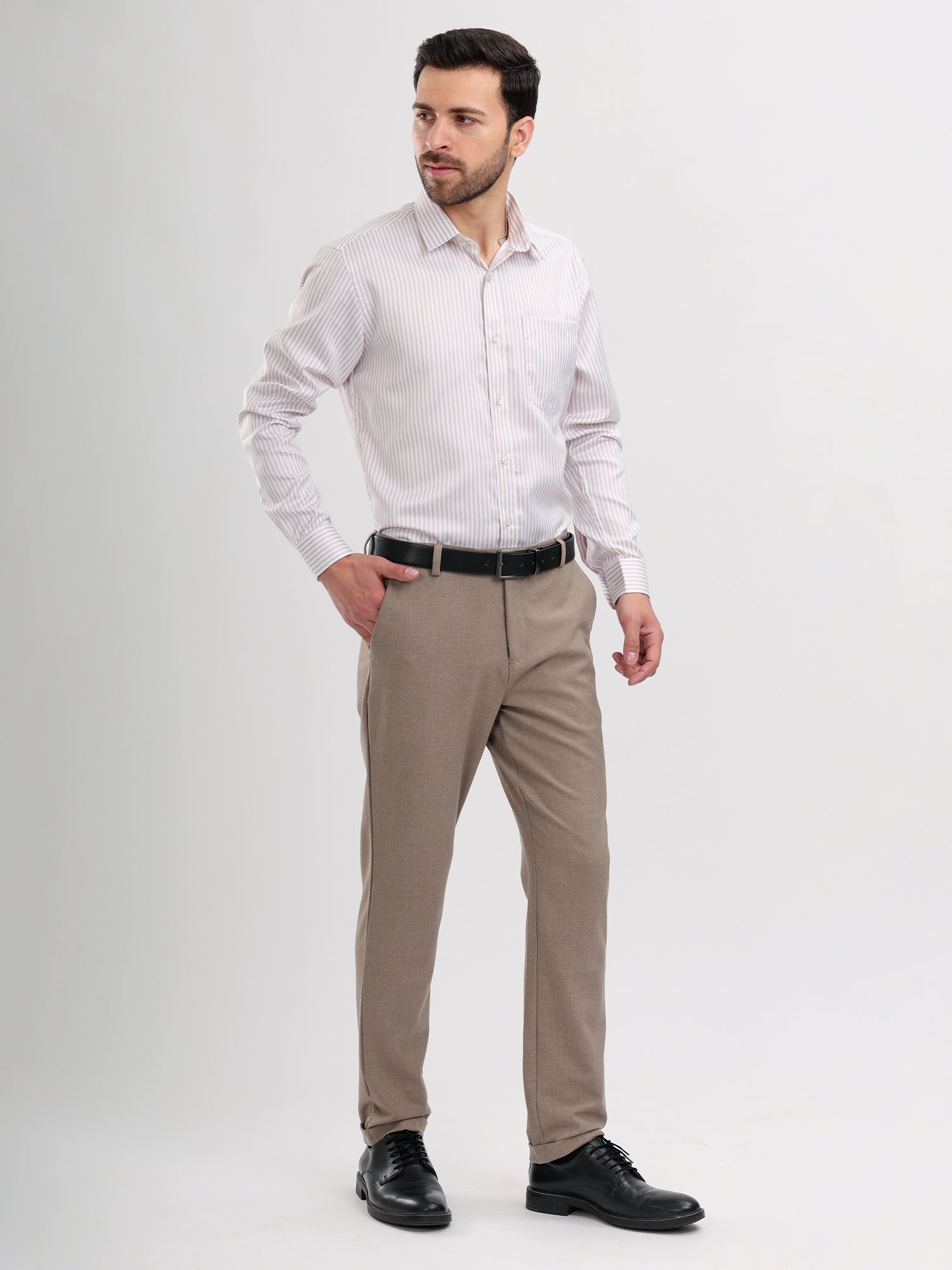 M Excess Stripes Brown & White Dress Shirt