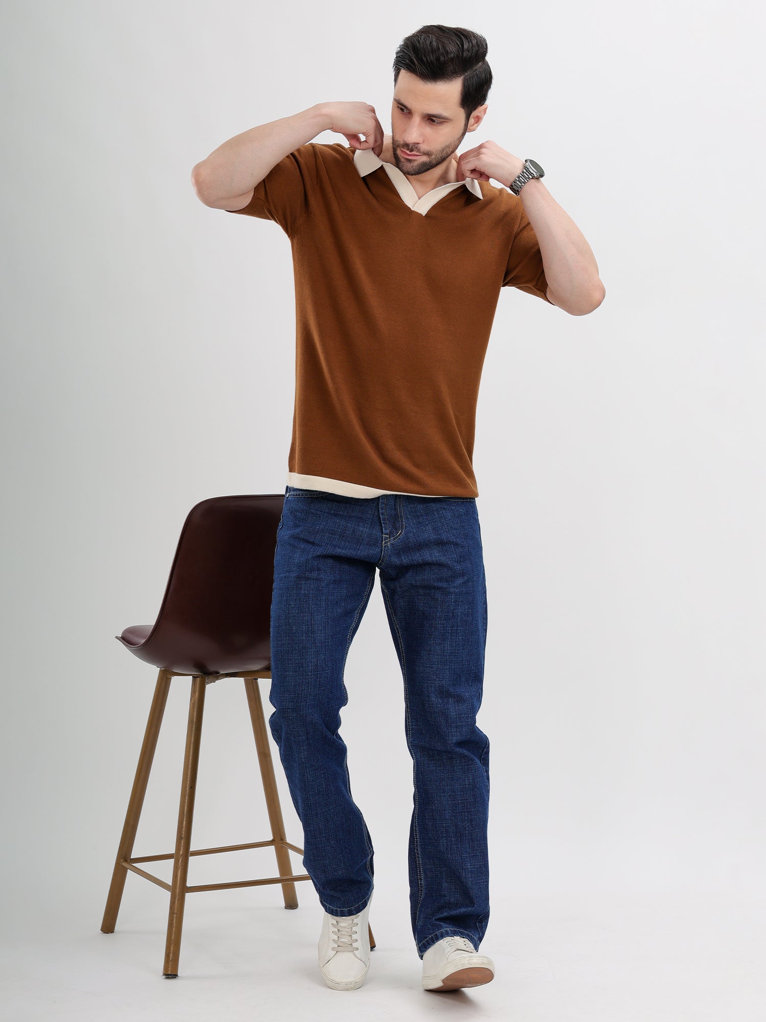 M Excess Brown Knit Polo