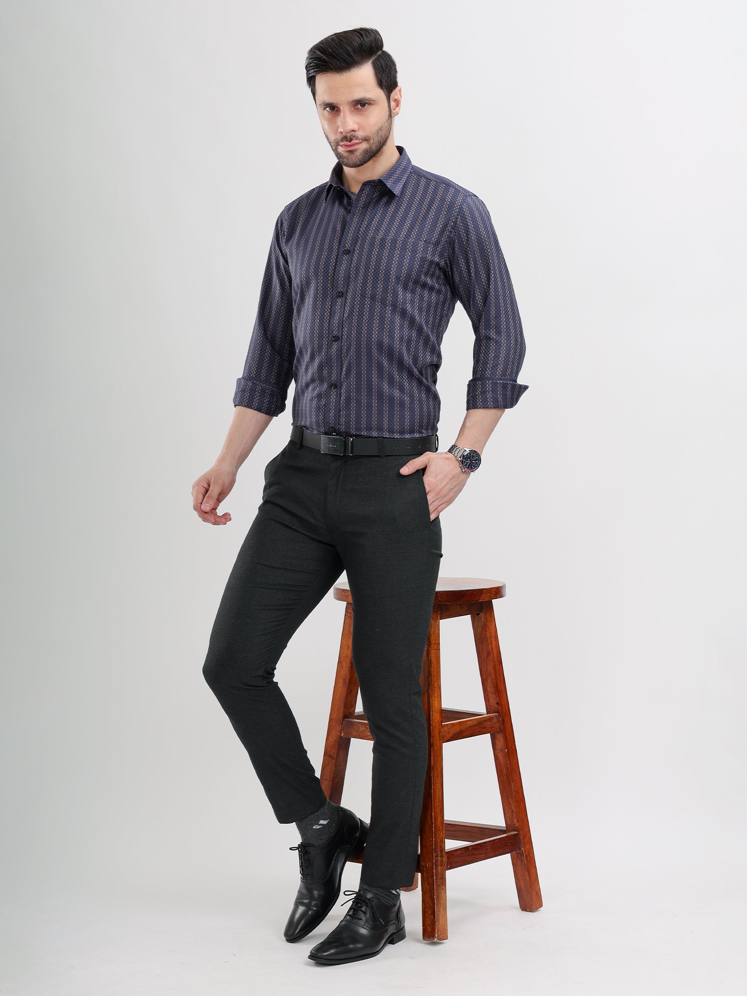 M Excess Stripes Purple Dress Shirt