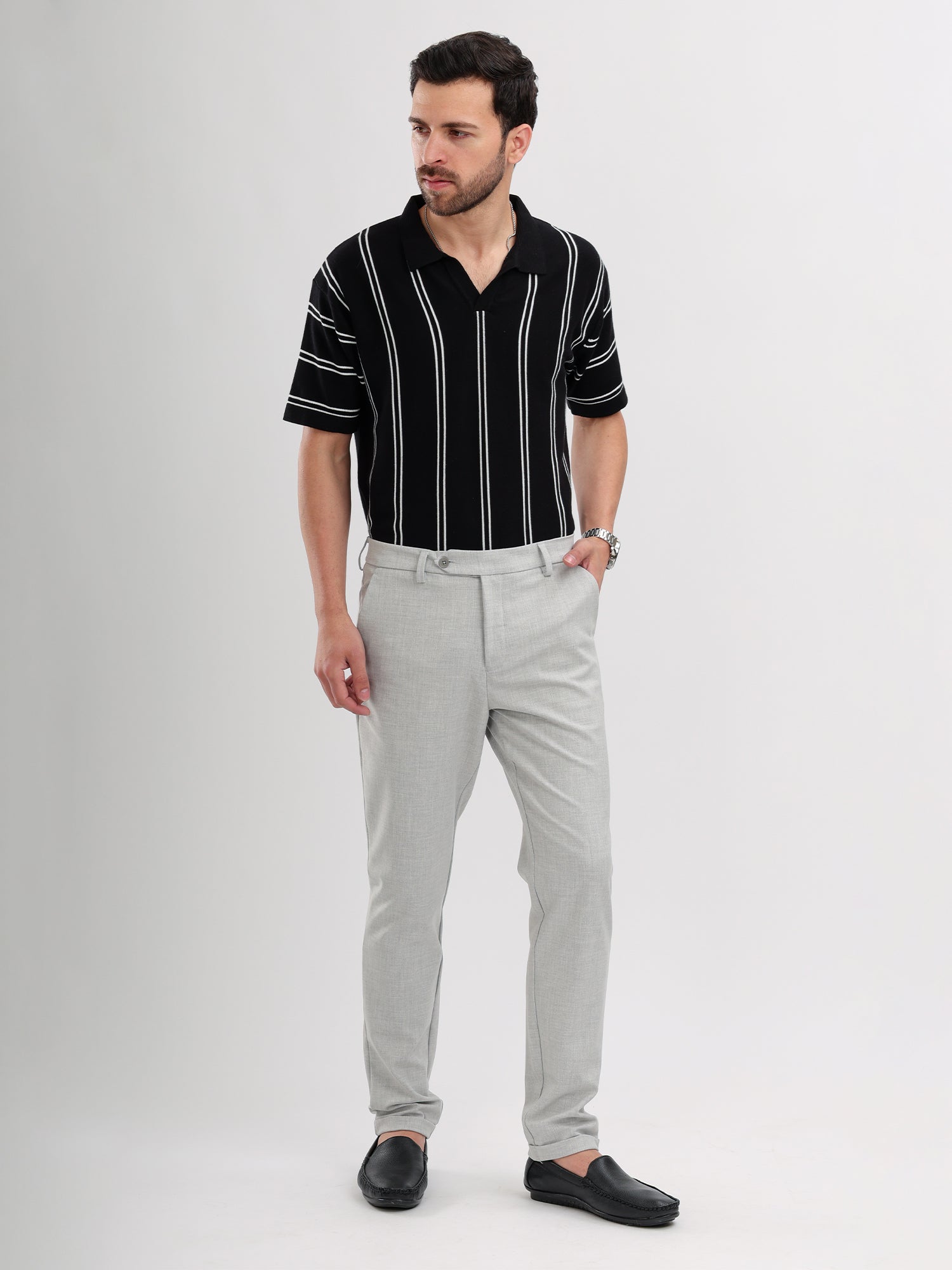 M Excess Black Stripes Knit Polo