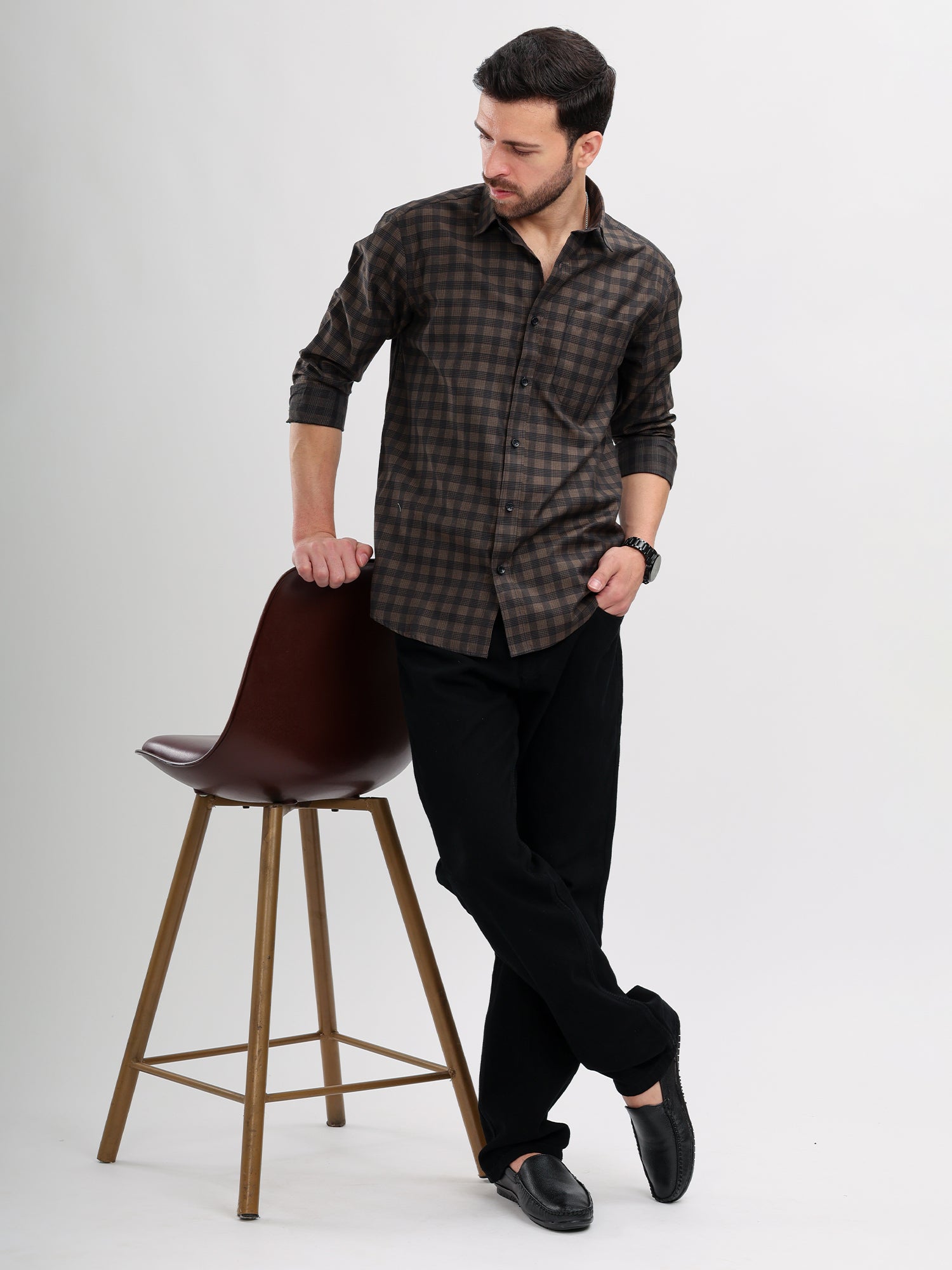 M Excess Checks Black Dress Shirt
