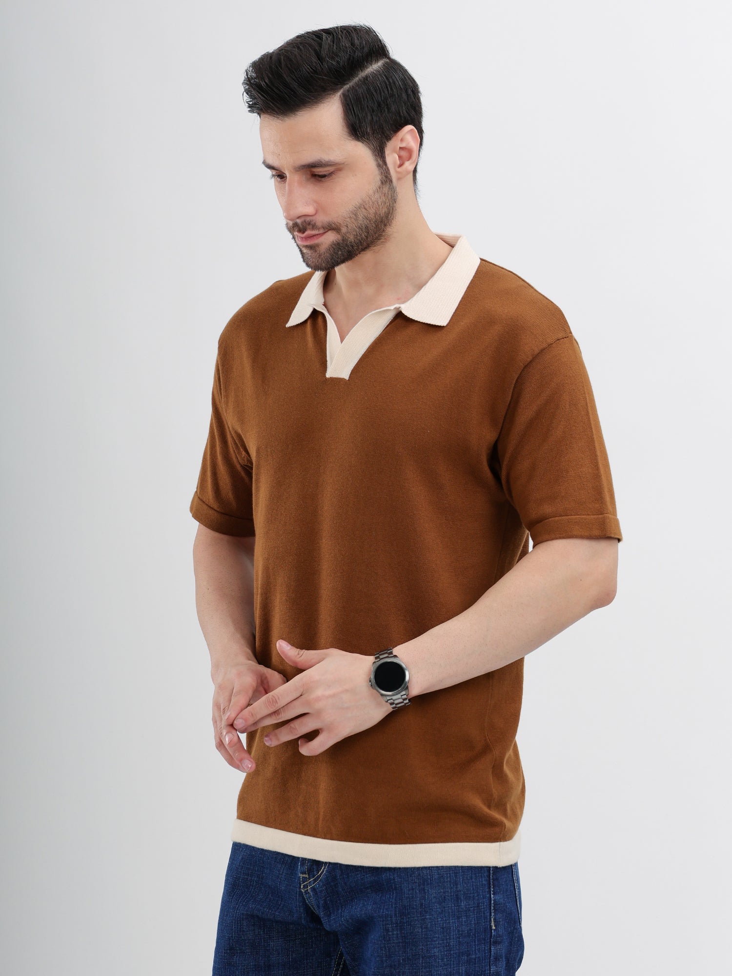 M Excess Brown Knit Polo