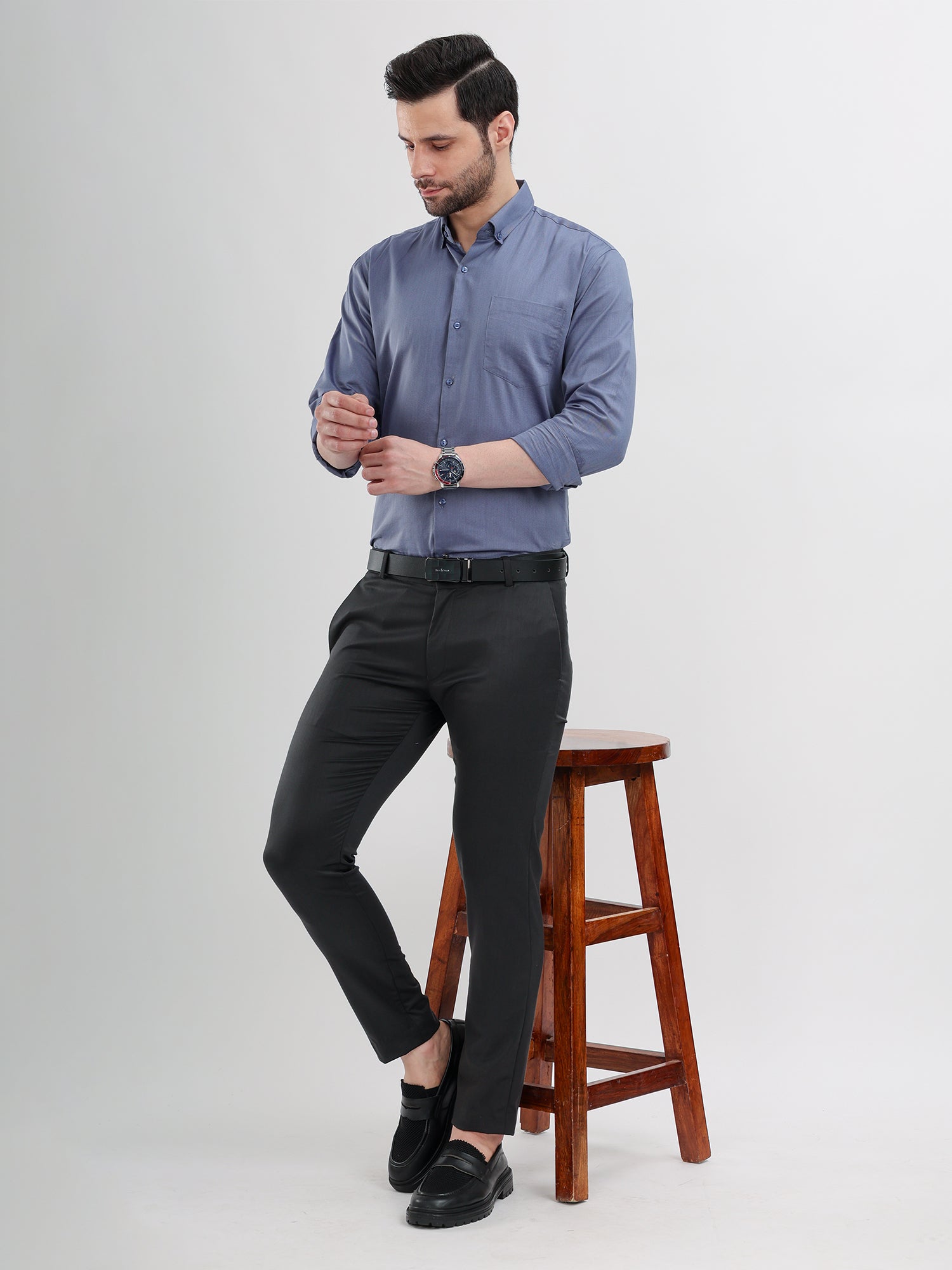 M Excess Solid Cobalt Blue Dress Shirt