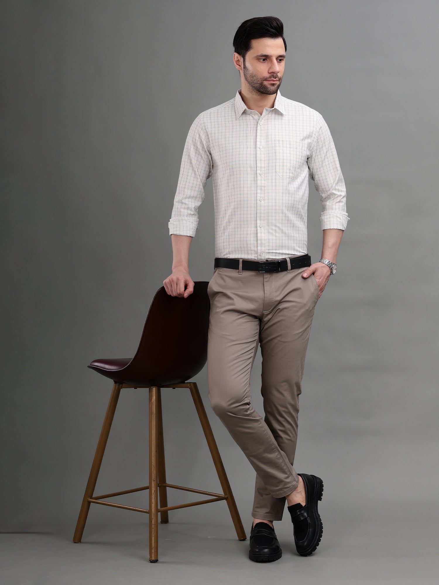 M Excess Checks White Dress Shirt