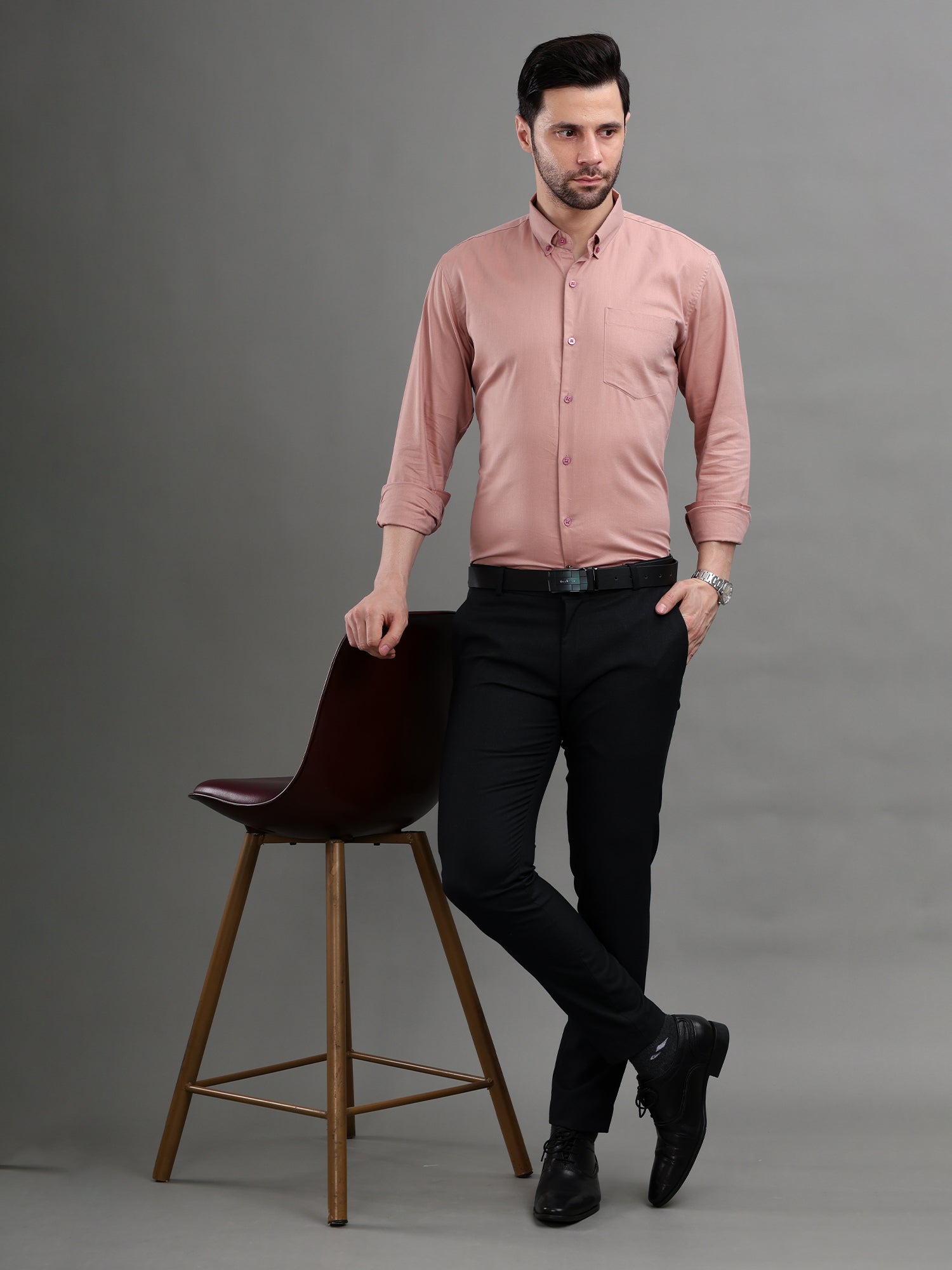 M Excess Solid Pink Dress Shirt