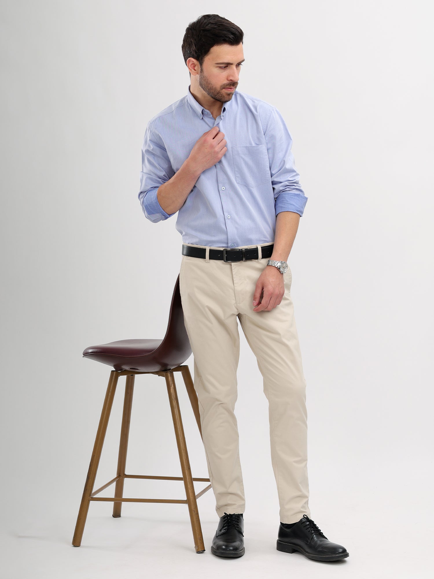 M Excess Solid Sky Blue Dress Shirt