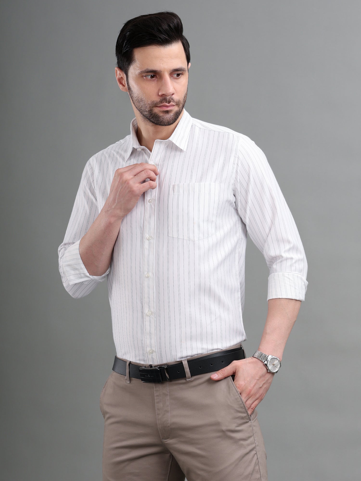 M Excess Stripes Black & White Dress Shirt
