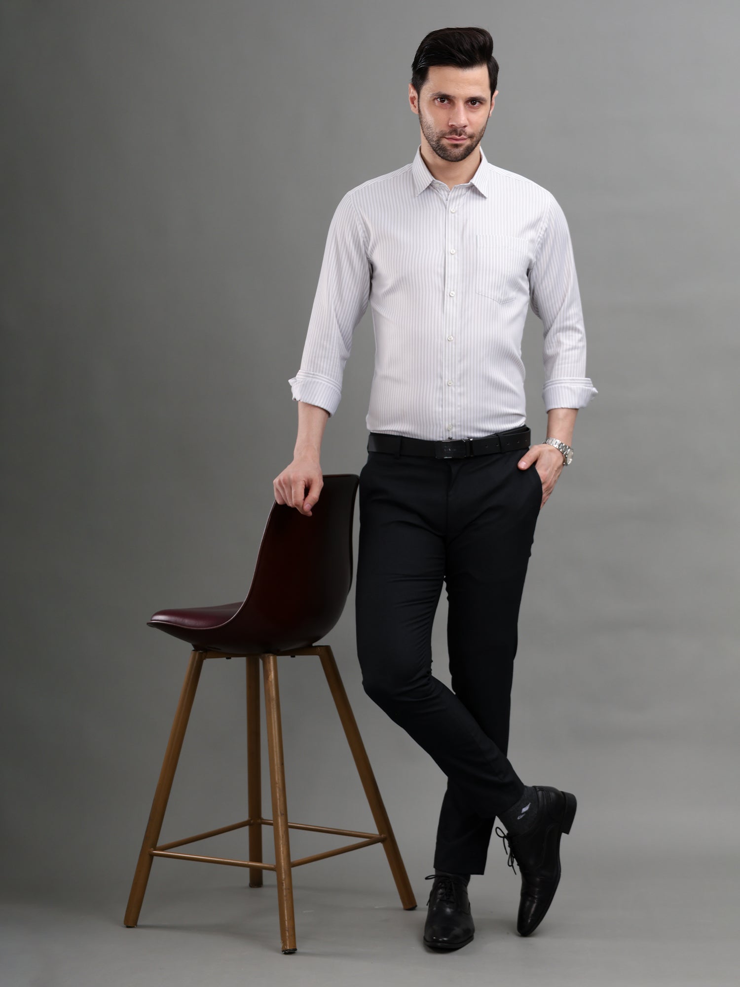 M Excess Stripes White Dress Shirt